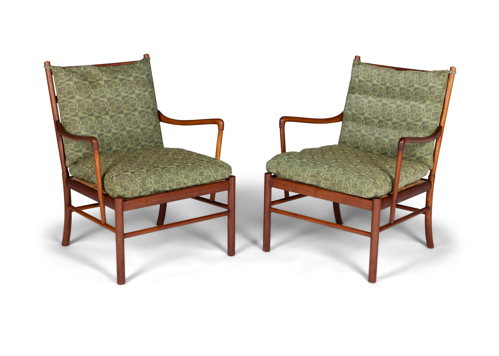 OLE WANSCHER (1903-1985) A pair of mahogany and cane seat 'Colonial' chairs by Ole Wanscher, with: OLE WANSCHER (1903-1985) A pair of mahogany and cane seat 'Colonial' chairs by Ole Wanscher, with maker's labels. Denmark, c.1960. 64 x 62 x 84cm(h)