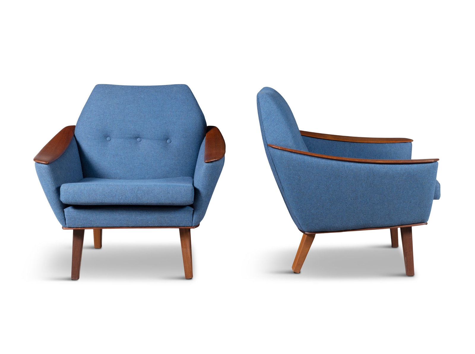 LOUNGE CHAIRS A pair of teak lounge chairs upholstered in kvadrat. Denmark, c.1960. 84 x 75 x: LOUNGE CHAIRS A pair of teak lounge chairs upholstered in kvadrat. Denmark, c.1960. 84 x 75 x 80cm(h); Seat: 44cm(h)