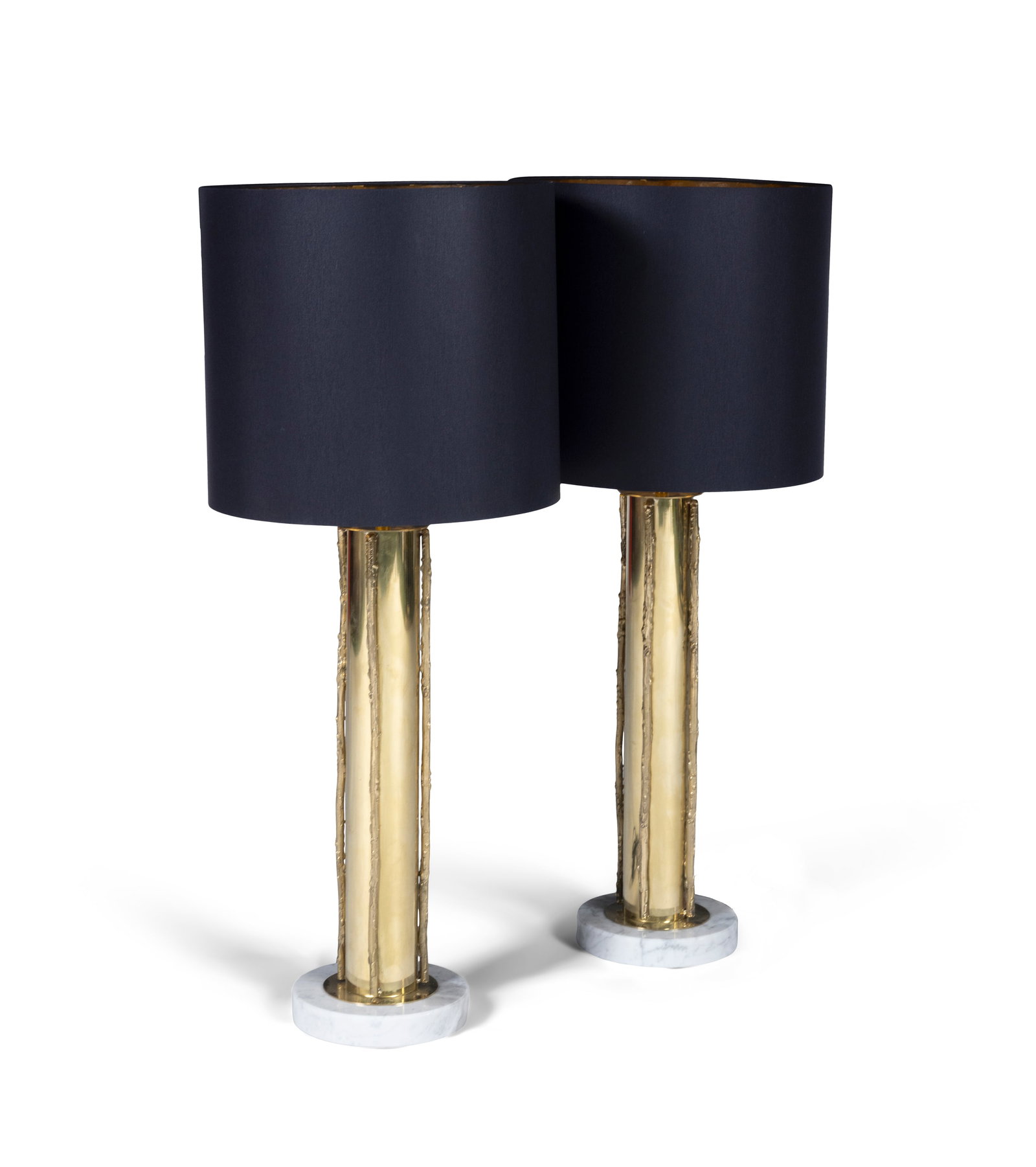 TABLE LAMPS A pair of brass table lamps on a marble base. Italy. 80cm (h): TABLE LAMPS A pair of brass table lamps on a marble base. Italy. 80cm (h)