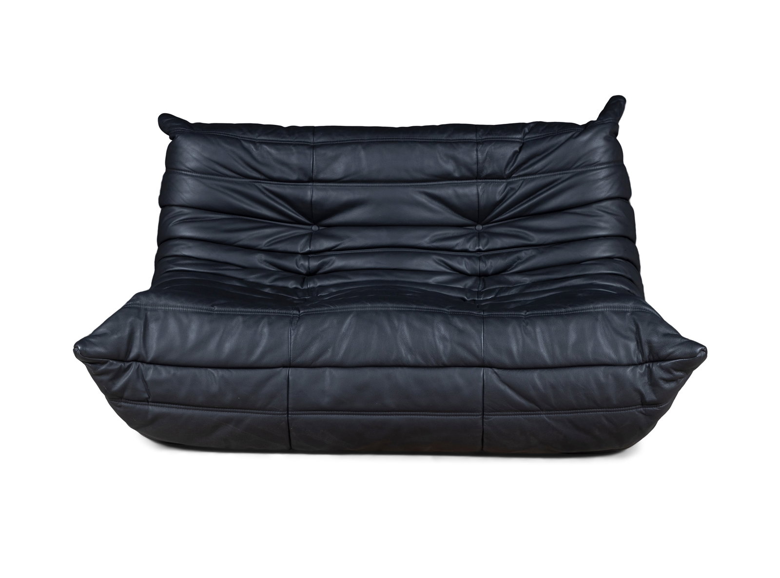 MICHEL DUCAROY (1925-2009) A Michel Ducaroy black leather 2 seater Togo for Ligne Roset. With: MICHEL DUCAROY (1925-2009) A Michel Ducaroy black leather 2 seater Togo for Ligne Roset. With maker's label. 131 x 102 x 70cm(h); Seat: 38cm(h)