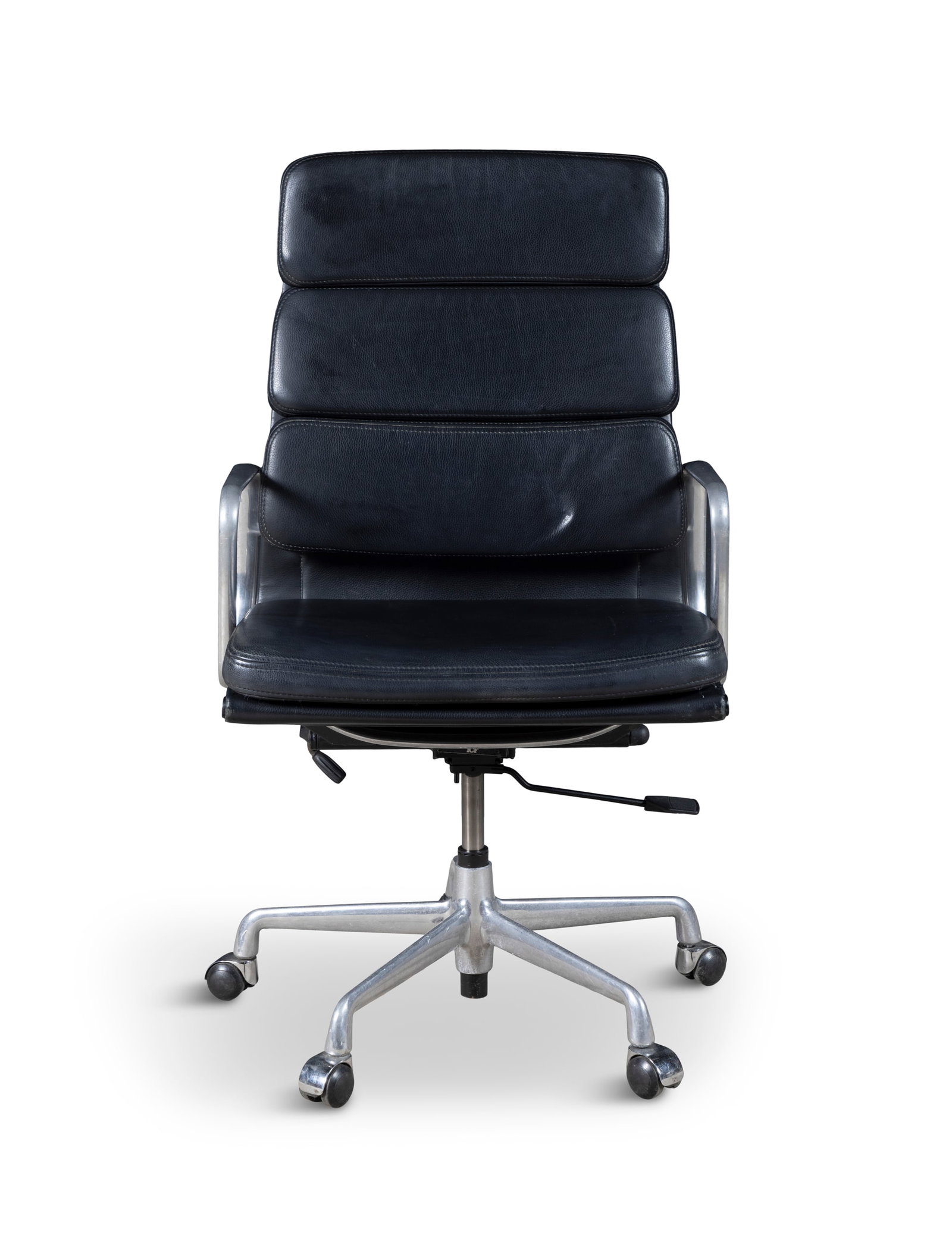 EAMES A soft-pad office chair in leather by Eames for ICF. With maker’s label. 60 x 53 x: EAMES A soft-pad office chair in leather by Eames for ICF. With maker’s label. 60 x 53 x 104cm(h); Seat:44-55cm(h)