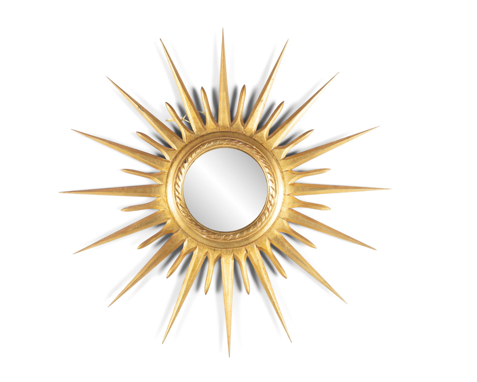 MIRROR A giltwood sunburst convex mirror. France. 66cm(d): MIRROR A giltwood sunburst convex mirror. France. 66cm(d)