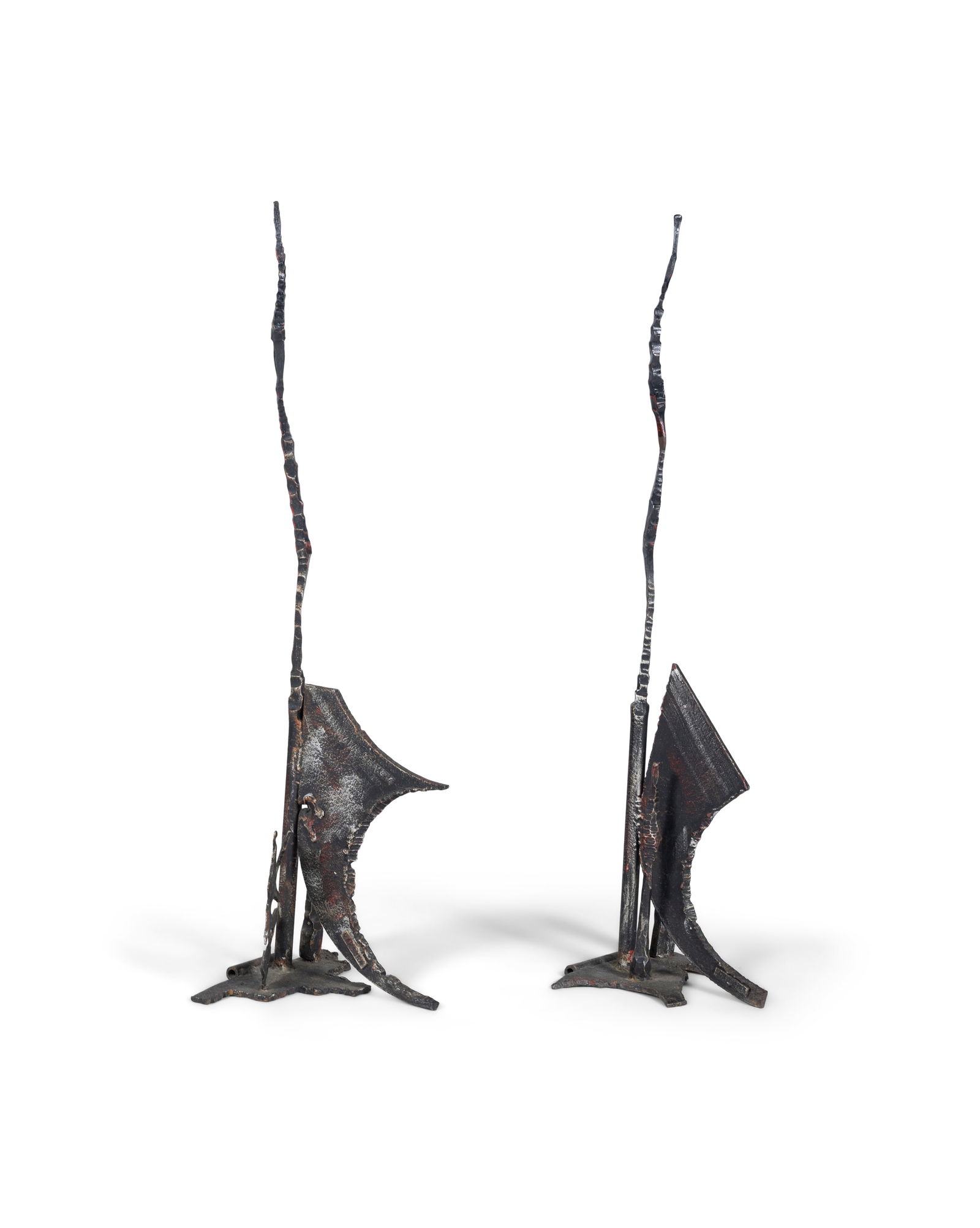 DOORSTOP A near pair of metal Brutalist door stops. Italian, c.1980. 86.5cm(h): DOORSTOP A near pair of metal Brutalist door stops. Italian, c.1980. 86.5cm(h)