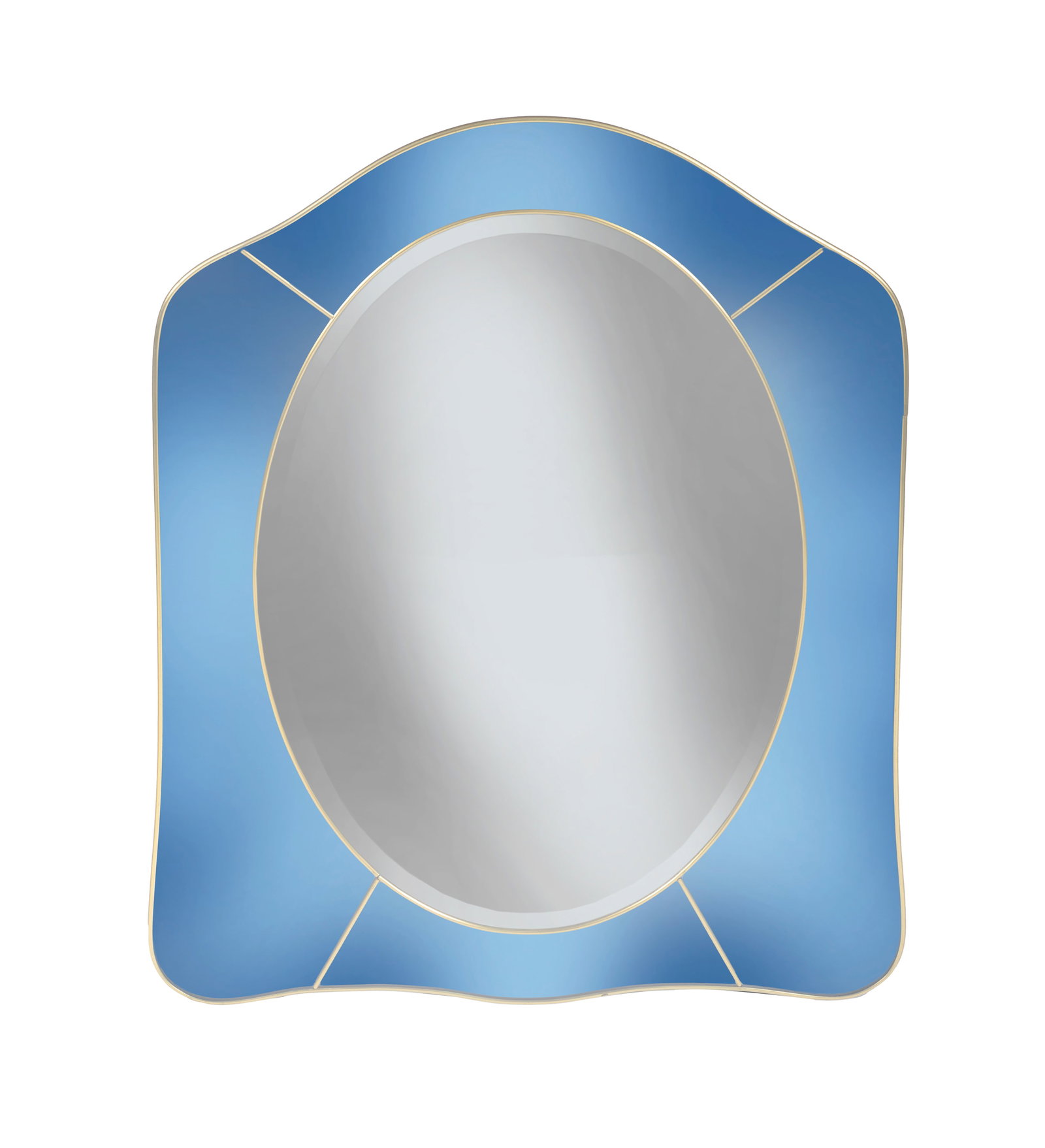 MIRROR A blue glass framed mirror with brass detailing. Italy, c.1970. 70.5 x 88cm(h): MIRROR A blue glass framed mirror with brass detailing. Italy, c.1970. 70.5 x 88cm(h)