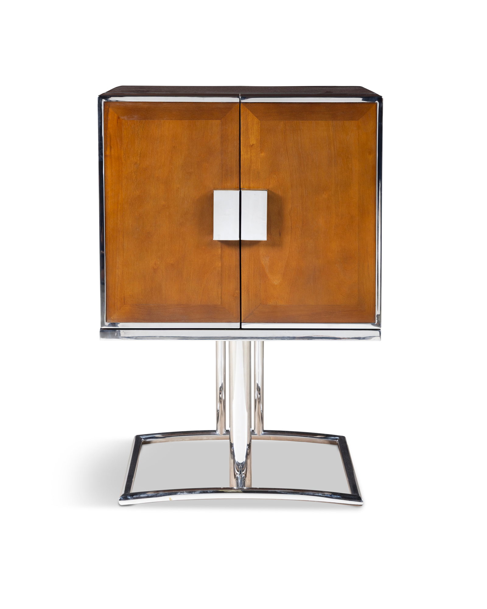 DRINK'S CABINET A walnut and chrome drink’s cabinet. 60 x 45 x 94cm(h): DRINK'S CABINET A walnut and chrome drink’s cabinet. 60 x 45 x 94cm(h)