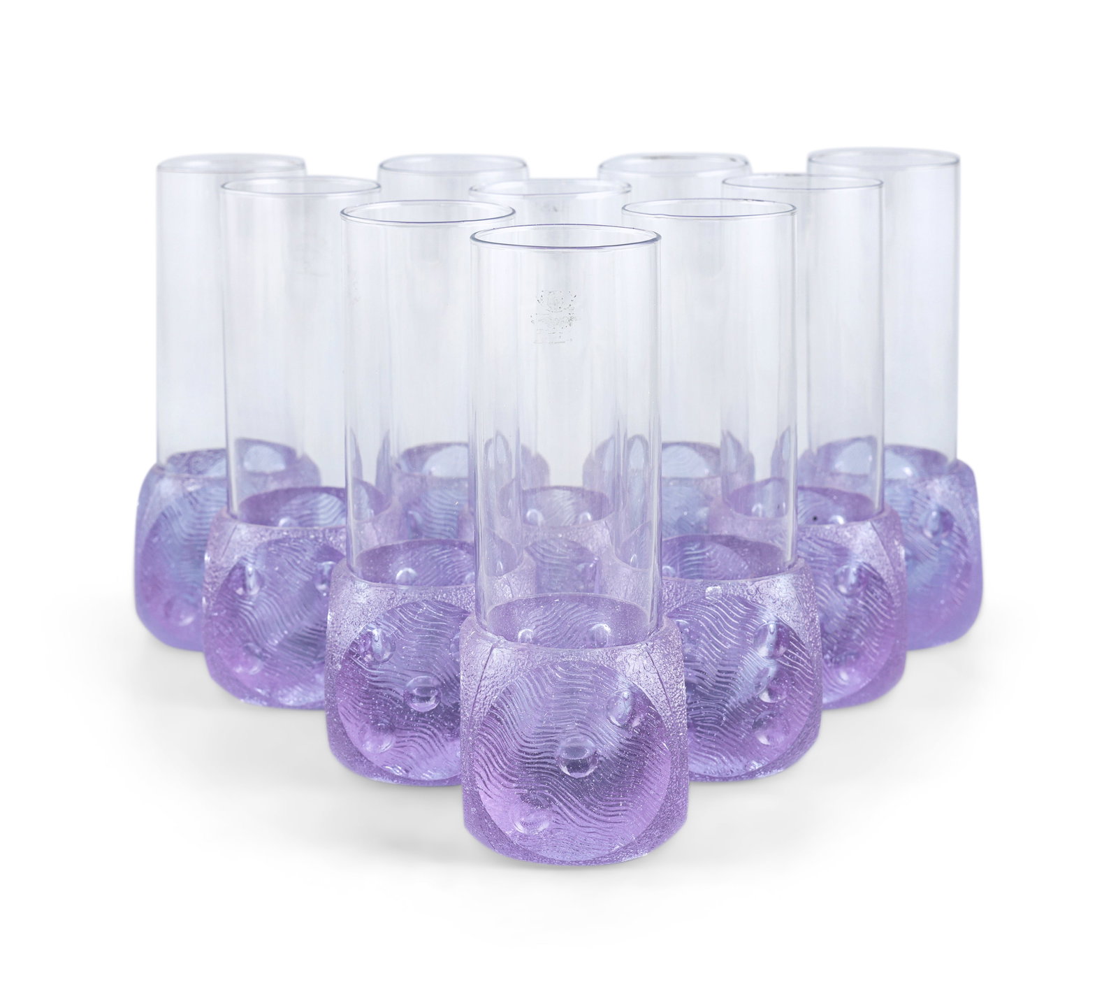 GLASS A set of ten glasses with purple cut-glass weighted bases. Italy, 17.5cm(h): GLASS A set of ten glasses with purple cut-glass weighted bases. Italy, 17.5cm(h)