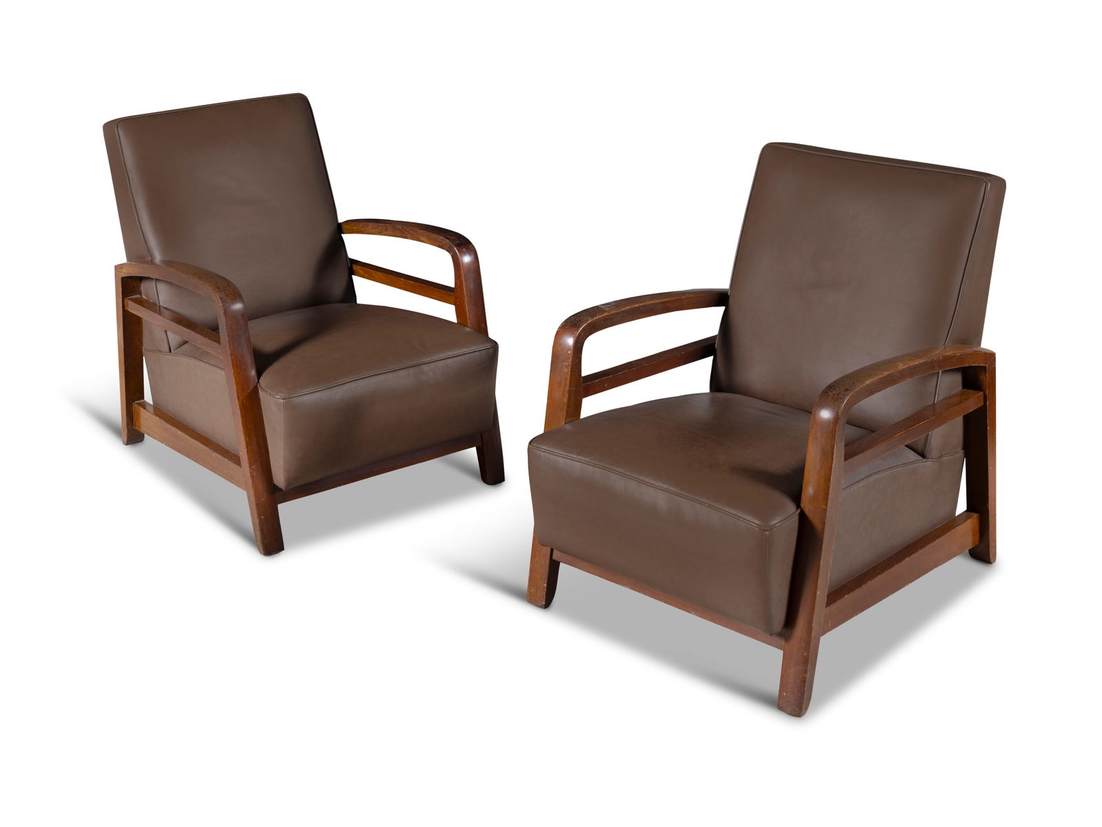 ARMCHAIRS A pair of leather upholstered armchairs. 63 x 80 x 78cm(h) (1 of 5)