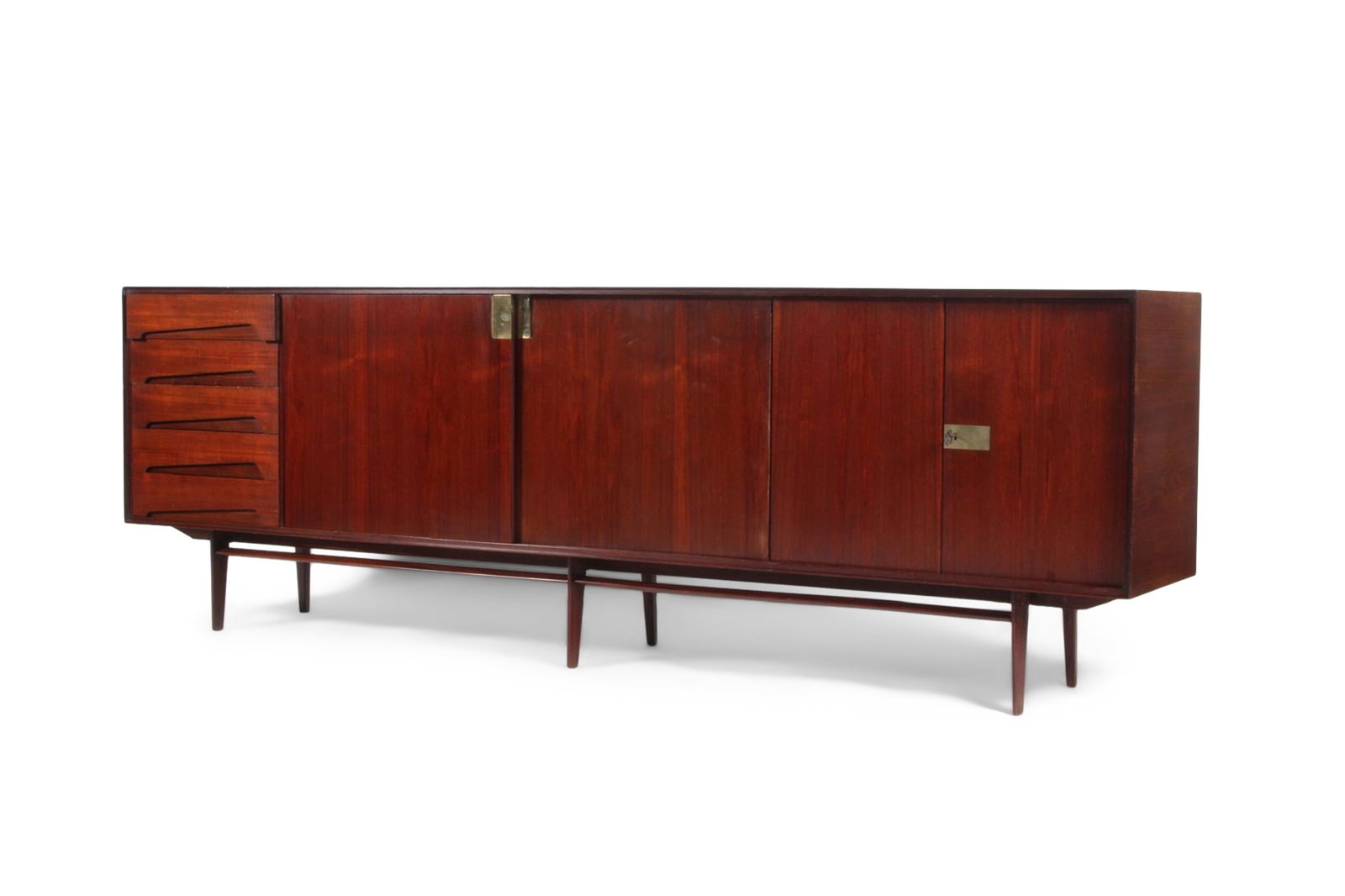 VITTORIO DASSI (1893-1973) A large teak sideboard by Vittorio Dassi with brass detailing. Italy,: VITTORIO DASSI (1893-1973) A large teak sideboard by Vittorio Dassi with brass detailing. Italy, c.1960. 265.5 x 46.5 x 87.5cm(h)