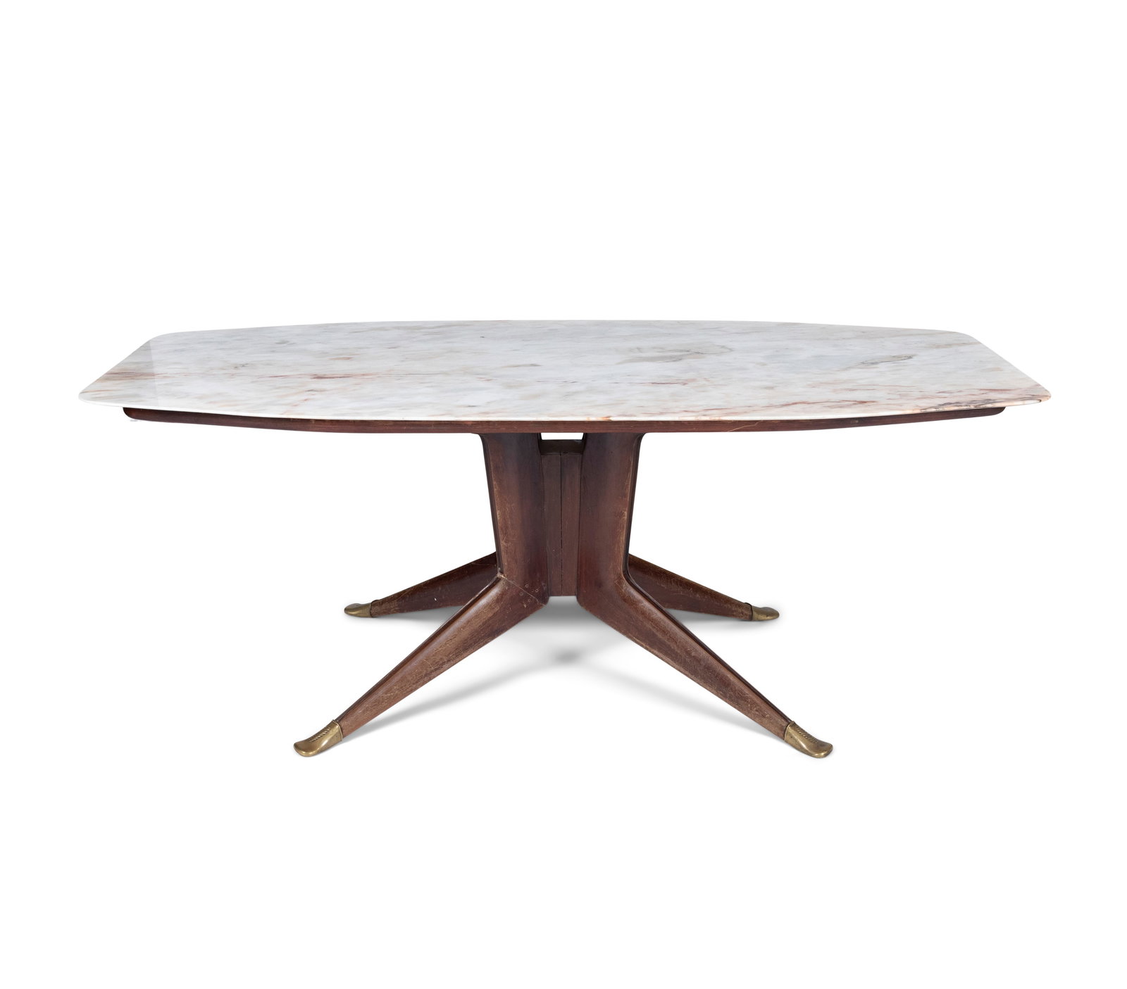 DINING TABLE A rosewood dining table with a marble top and brass feet. Italy, c.1960. 200 x 100 x: DINING TABLE A rosewood dining table with a marble top and brass feet. Italy, c.1960. 200 x 100 x 75cm(h)