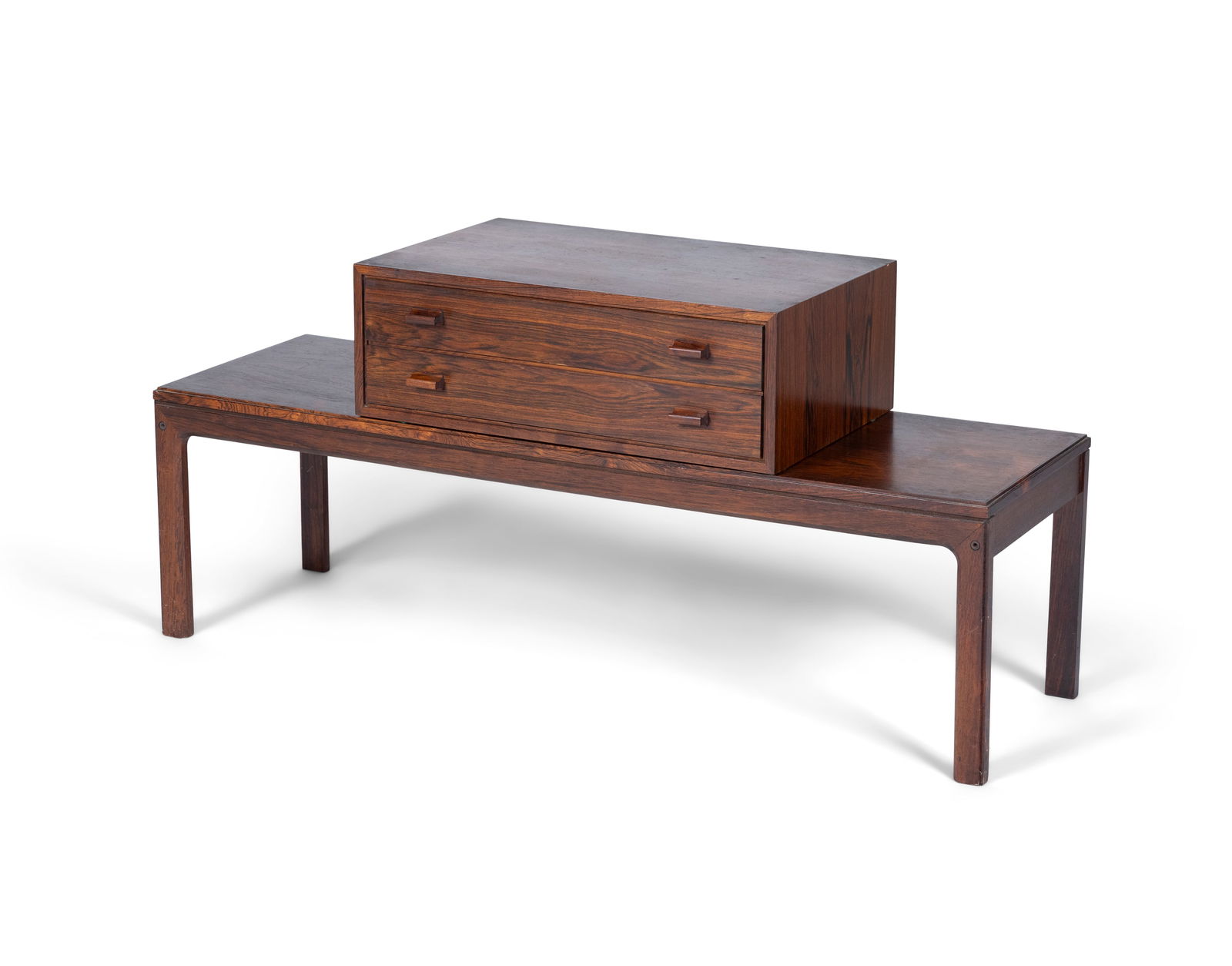 TABLE A rosewood low table with storage. Denmark, c.1960. 116 x 36 x 54cm(h): TABLE A rosewood low table with storage. Denmark, c.1960. 116 x 36 x 54cm(h)