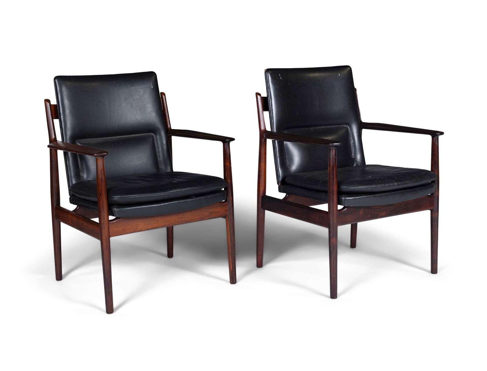 ARNE VODDER (1926-2009) A pair of rosewood armchairs by Arne Vodder for Sibast. With maker's label.: ARNE VODDER (1926-2009) A pair of rosewood armchairs by Arne Vodder for Sibast. With maker's label. Denmark, c.1960. 68 x 57 x 87cm(h); Seat: 46cm(h)