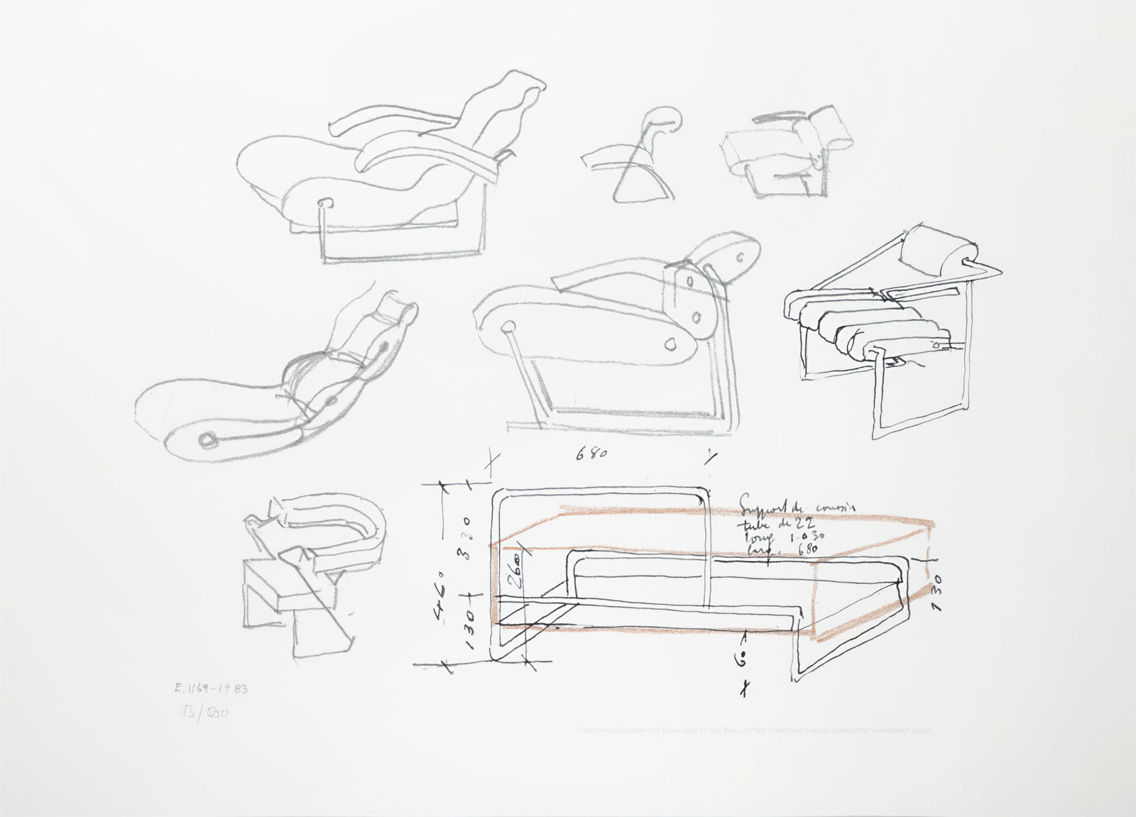EILEEN GRAY (1878-1976) A framed Eileen Gray Sketches print (limited edition of 500). 51 x 71cm (1 of 5)