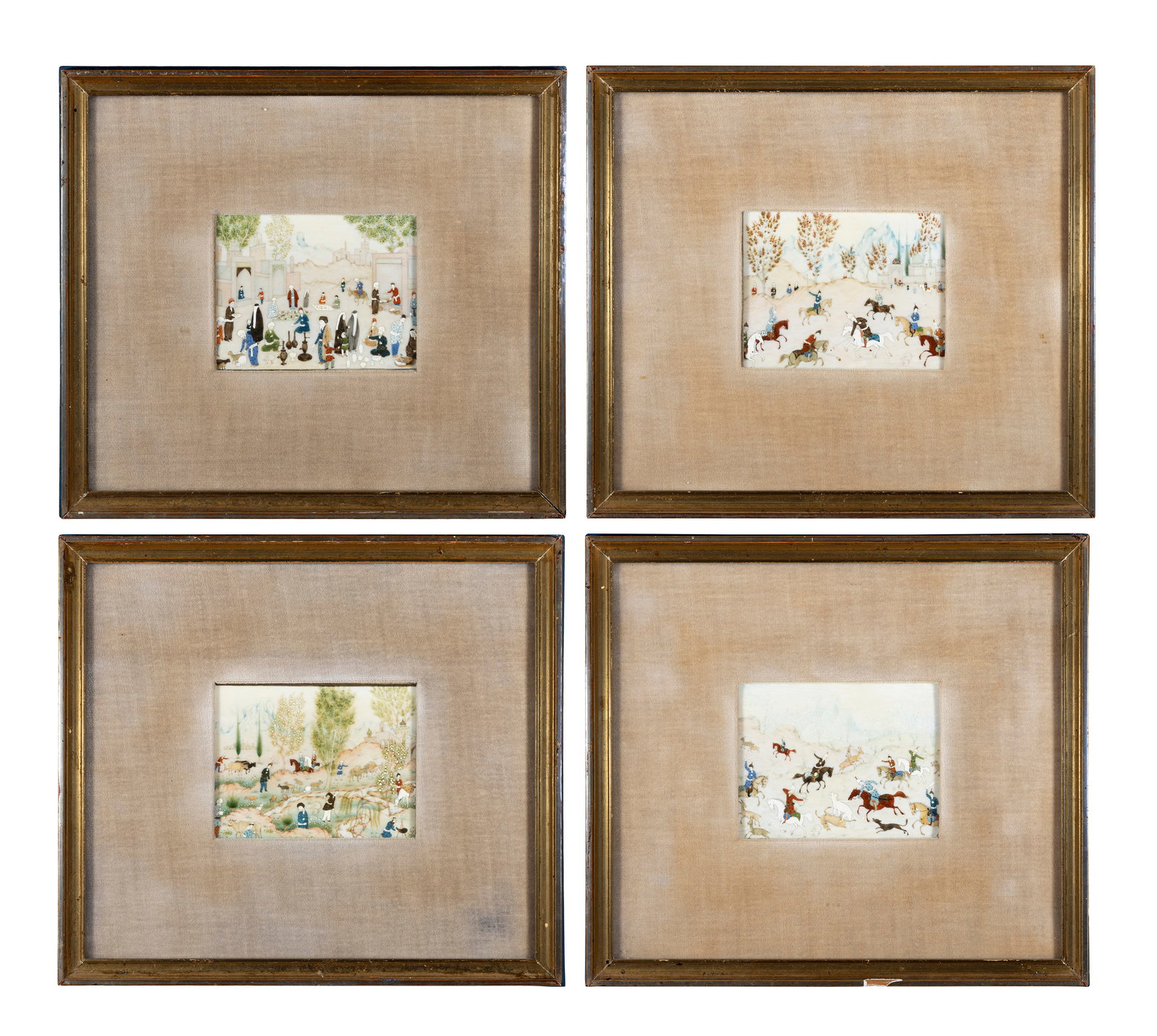 FOUR PERSIAN PAINTED IVORY MINIATURES (1 of 9)