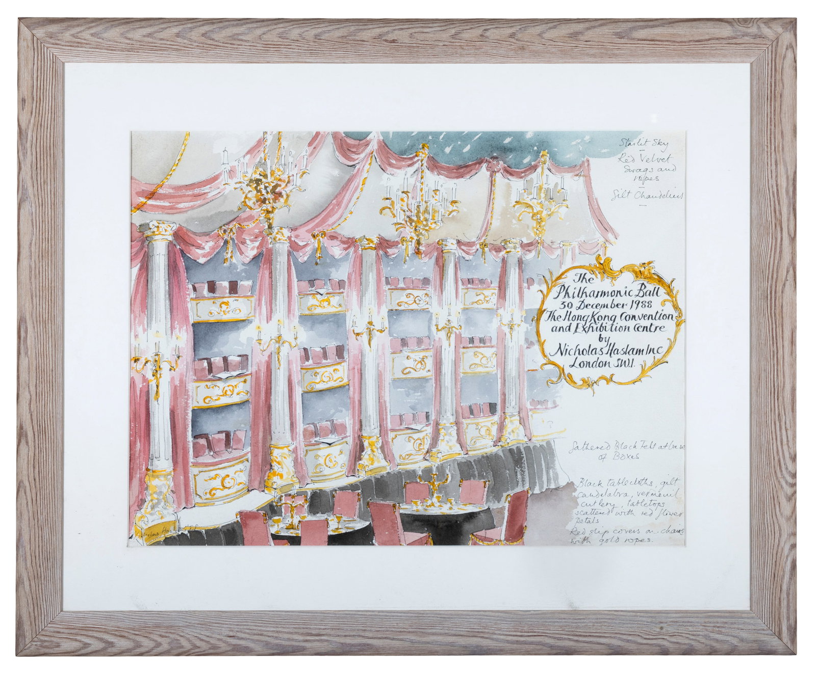NICHOLAS HASLAM (B.1939) The Philharmonic Ball, 30th December 1988 Watercolour, 37.5 x 50cm Signed (1 of 4)