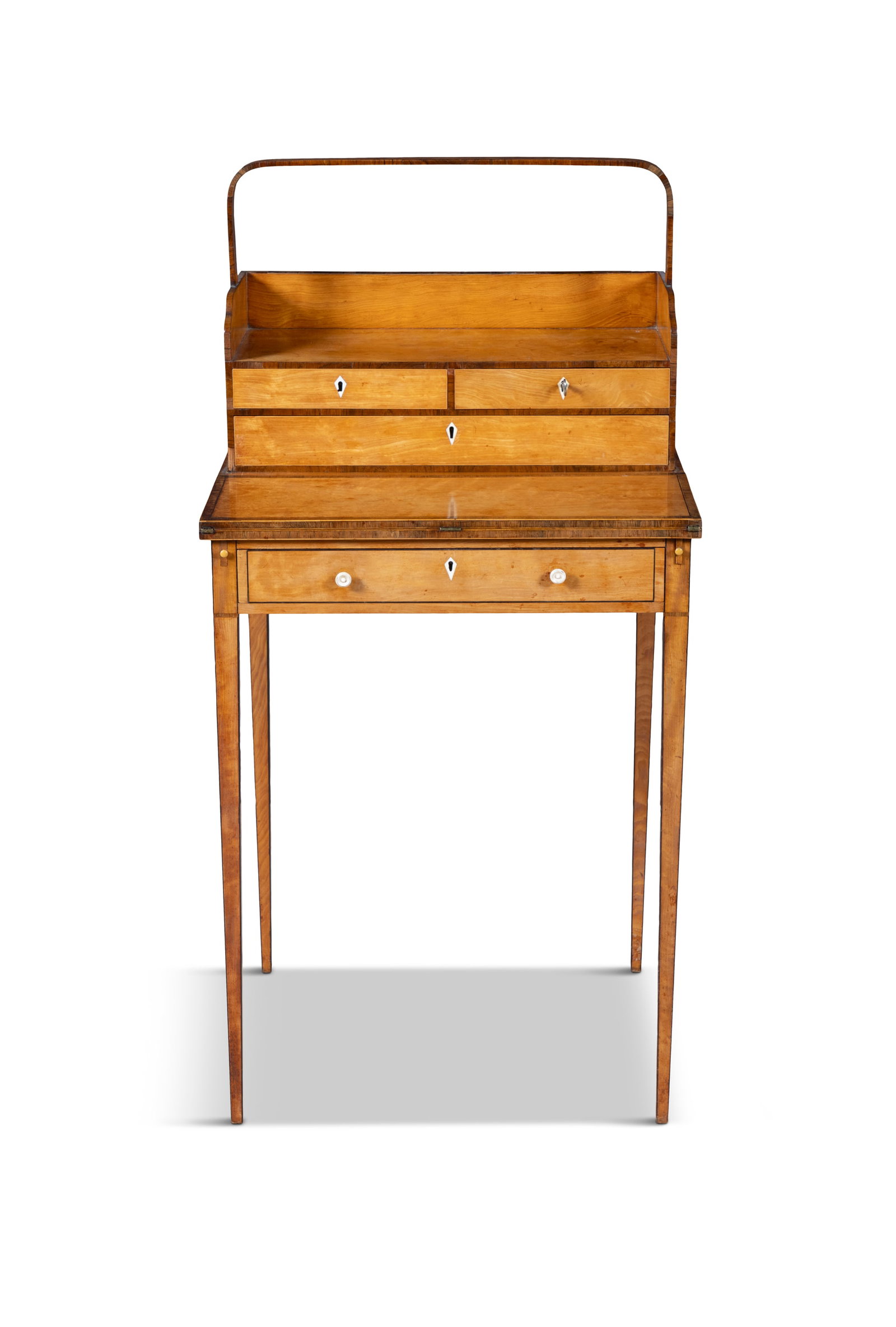 A GEORGE III SATINWOOD AND ROSEWOOD BANDED WRITING TABLE, of elegant design, with removable (1 of 8)