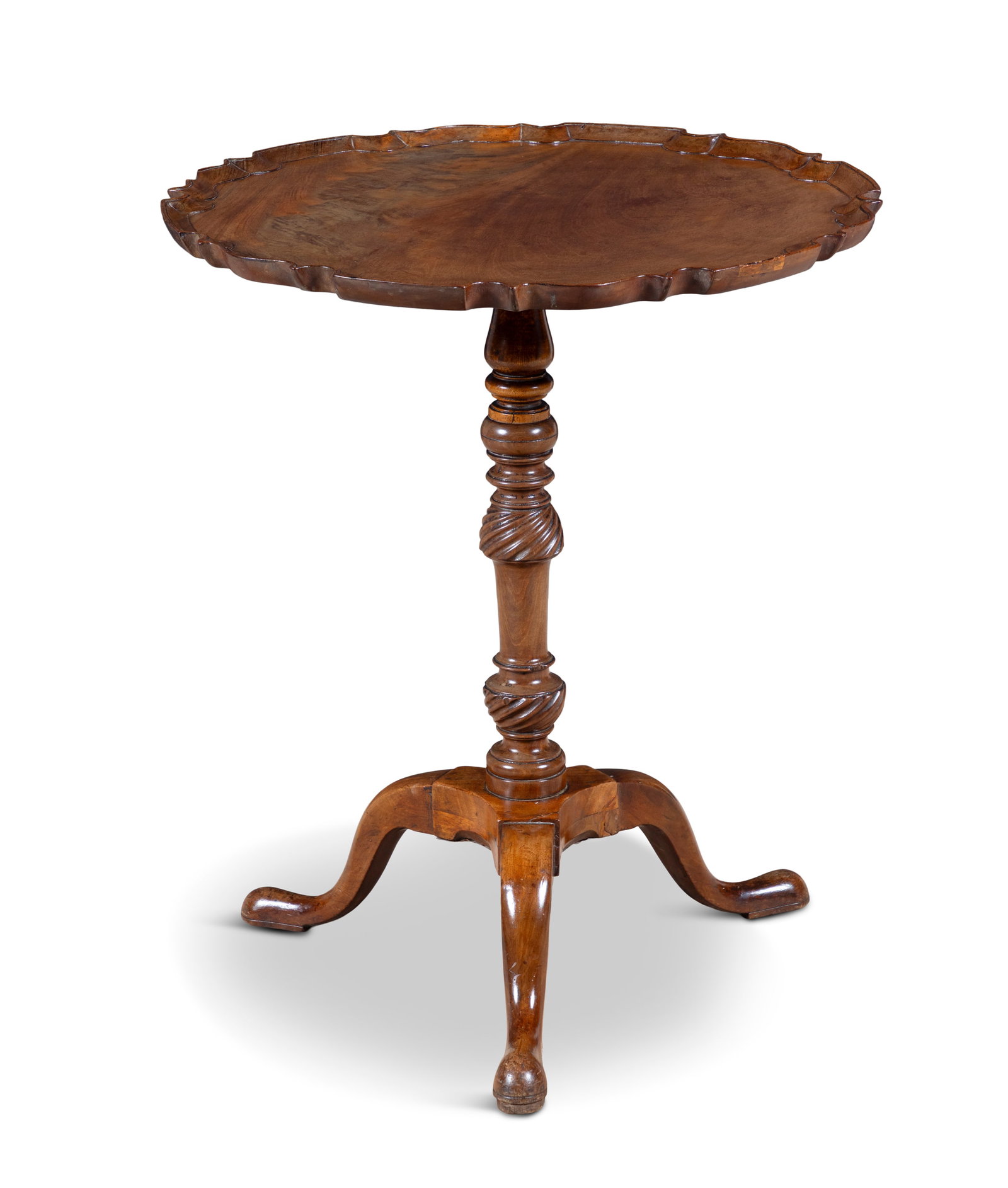 A GEORGE III MAHOGANY PIE CRUST OCCASIONAL TABLE, LATE 18TH CENTURY, the circular top on a (1 of 5)