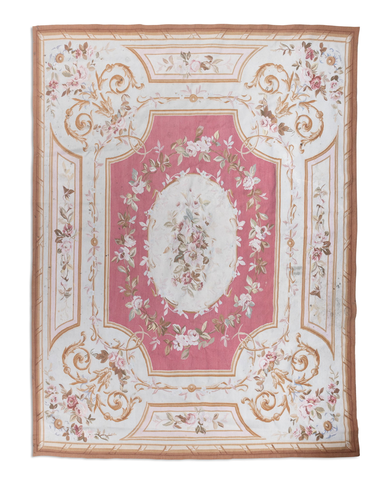 19TH CENTURY FRENCH PINK GROUND TAPESTRY CARPET. 290 x 240CM (1 of 4)