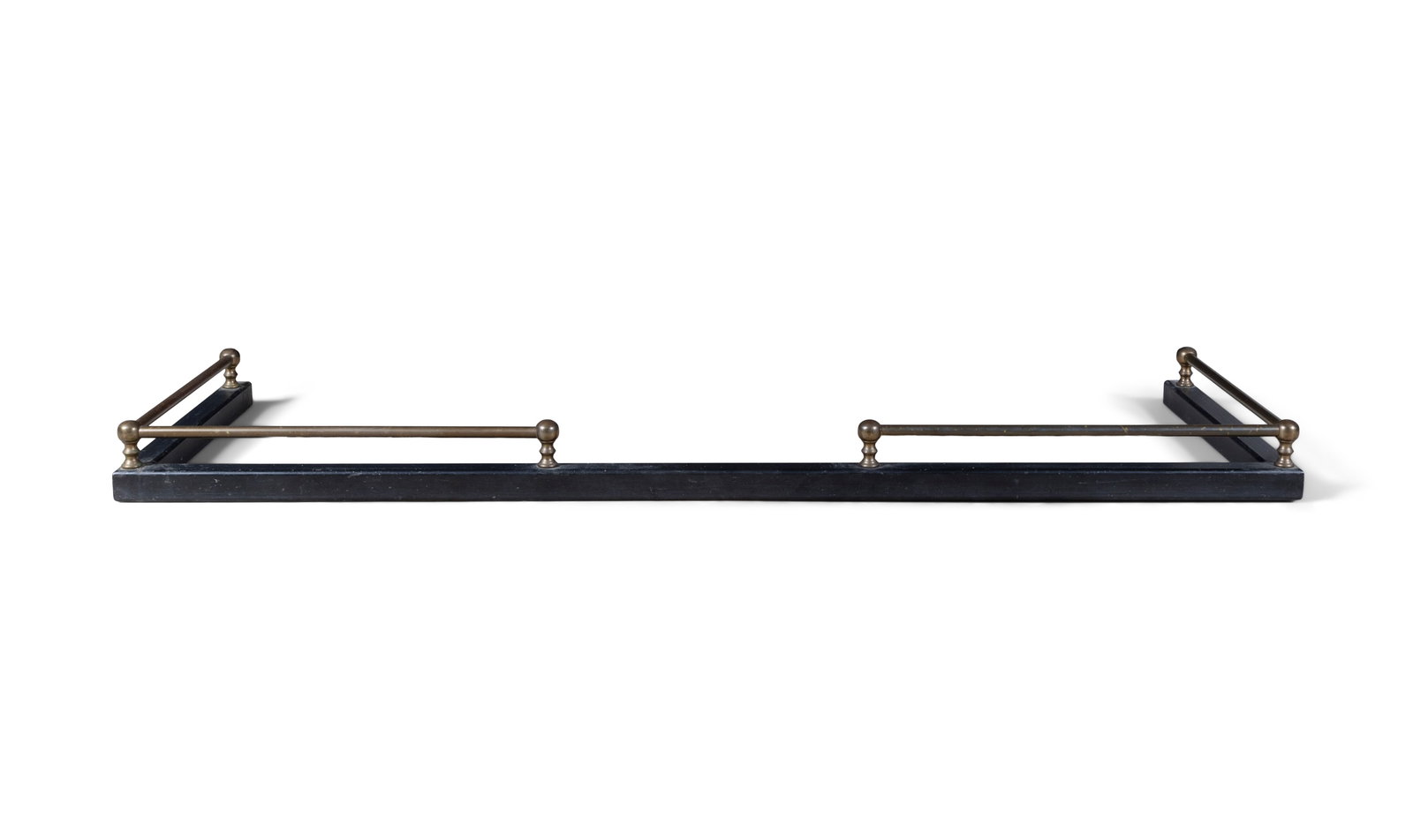 A VICTORIAN CAST IRON AND BRASS FENDER 180cm wide; 56cm deep: A VICTORIAN CAST IRON AND BRASS FENDER 180cm wide; 56cm deep