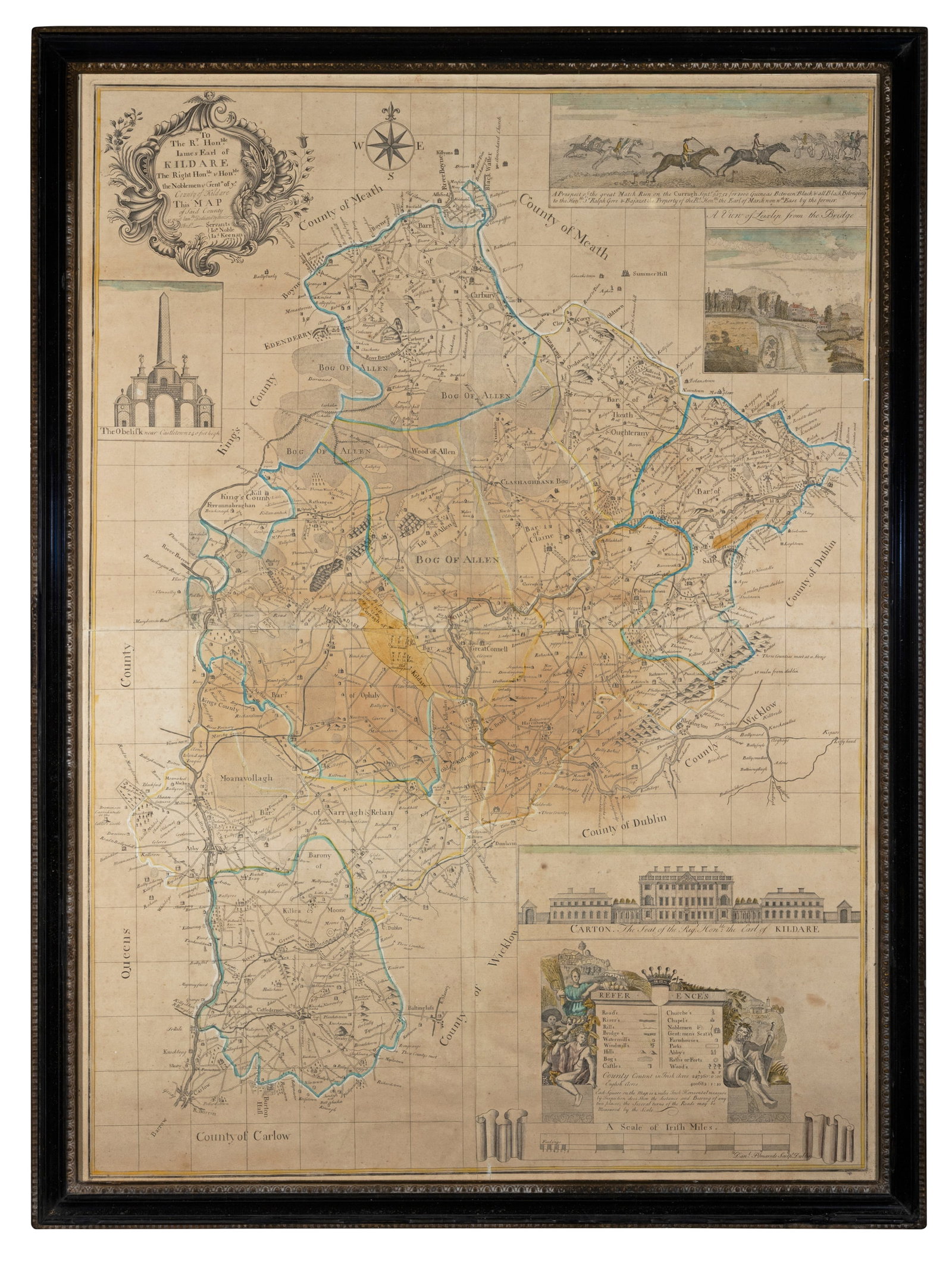 A MAP OF THE COUNTY OF KILDARE, BY JOHN NOBLE AND JAMES KEENAN, Hand coloured engraving circa 1752, (1 of 5)