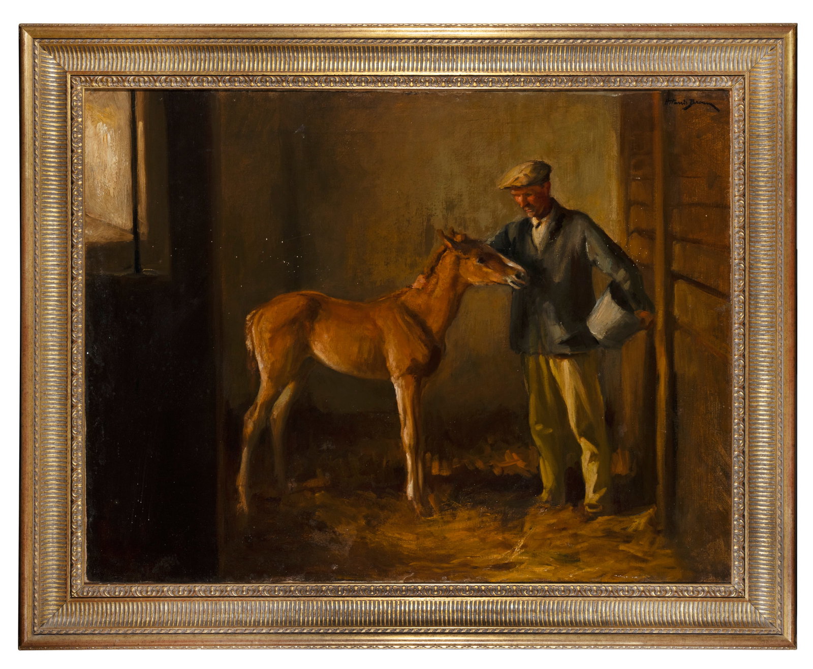 HENRY HARRIS BROWN (1864-1948) Feeding the Foal Oil on canvas, 74 x 93cm Signed: HENRY HARRIS BROWN (1864-1948) Feeding the Foal Oil on canvas, 74 x 93cm Signed