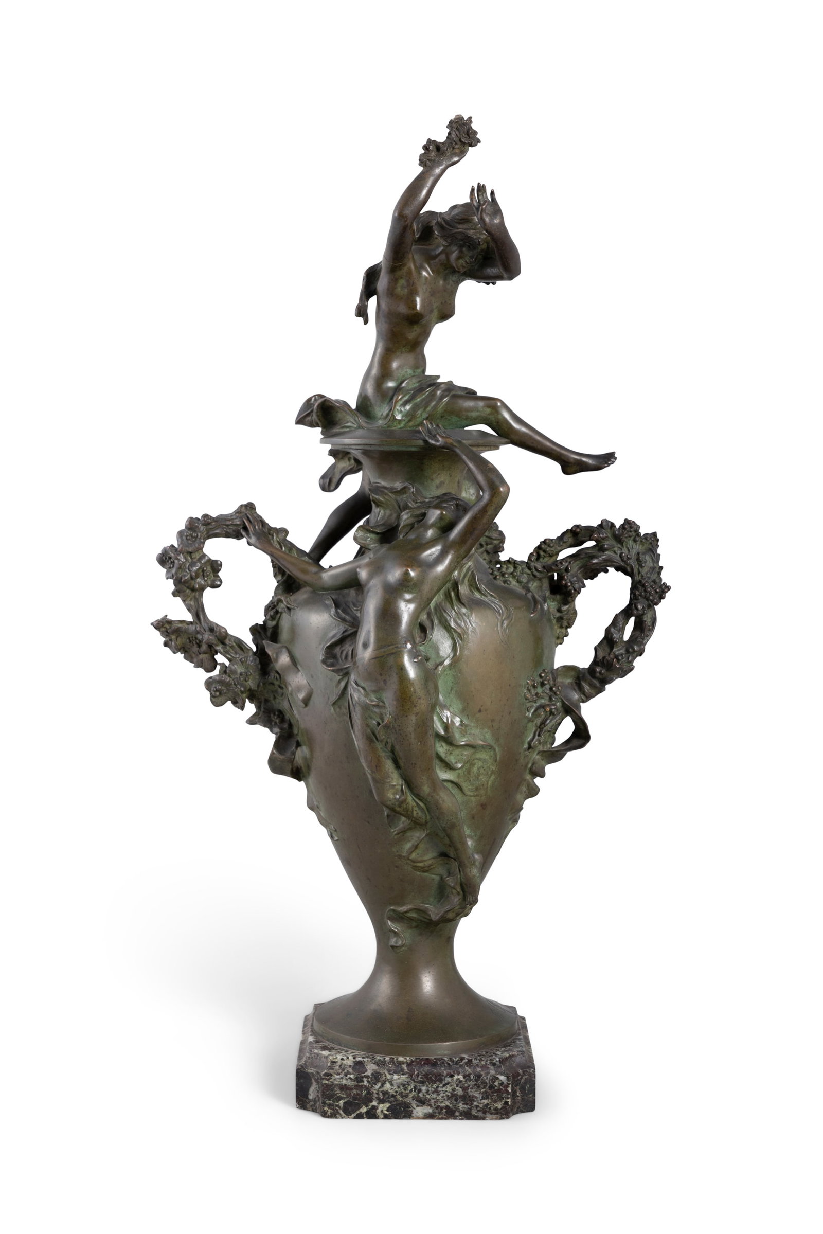 FELIX MAURICE CHARPENTIER (1858-1924) Amphora Vase with Female Nudes Patinated bronze, 65cm high: FELIX MAURICE CHARPENTIER (1858-1924) Amphora Vase with Female Nudes Patinated bronze, 65cm high Signed