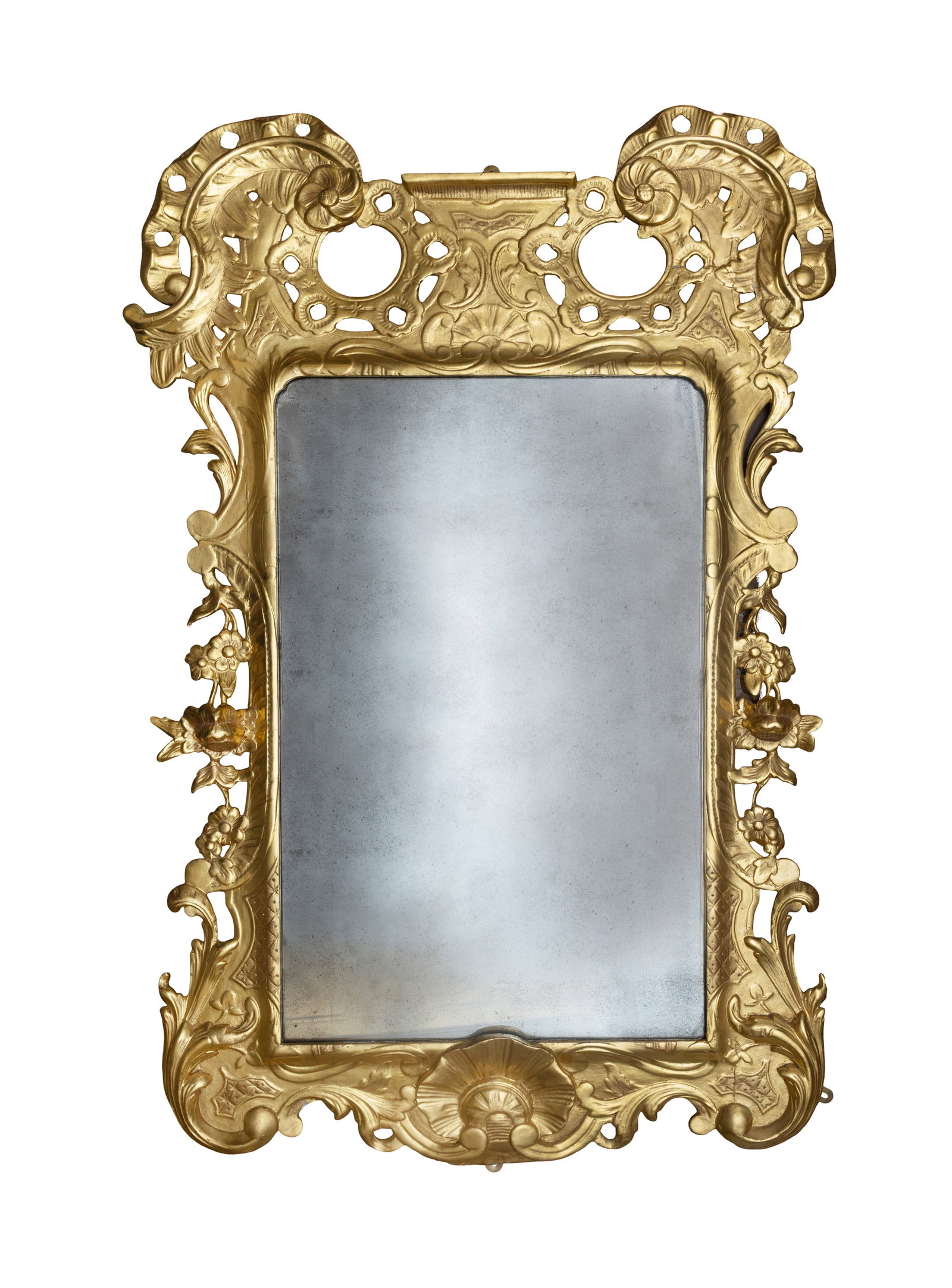 AN IRISH GEORGE II GILTWOOD MIRROR, CIRCA 1740 The shaped rectangular plate surrounded by (1 of 3)