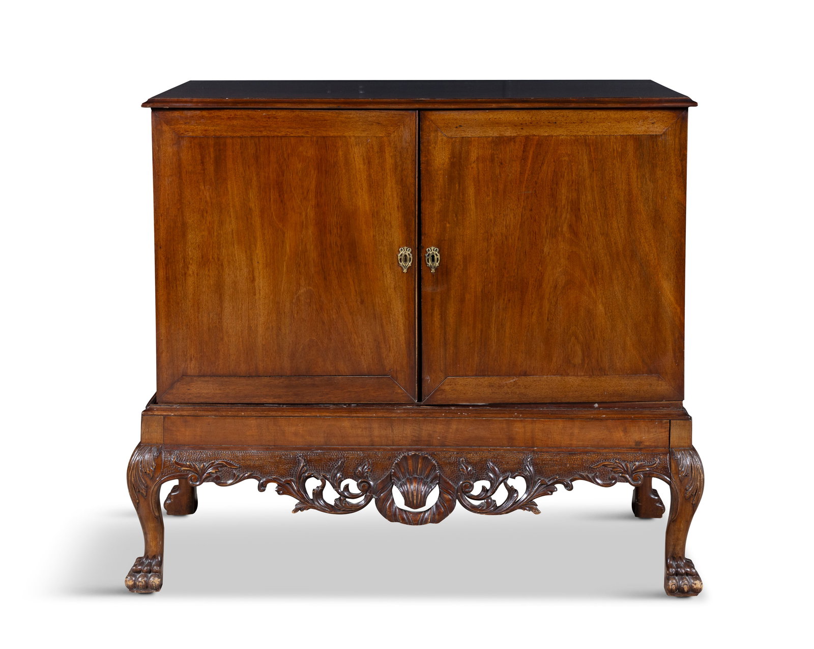 A CARVED MAHOGANY CHEST ON STAND, LATE 19TH CENTURY, of rectangular form, with moulded solid panel (1 of 5)