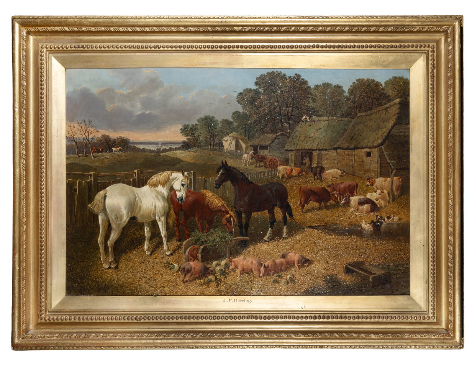JOHN FREDERICK HERRING JNR. (1815-1907) Farmyard with Horses, Pigs and Cattle Oil on canvas, 50 x (1 of 4)