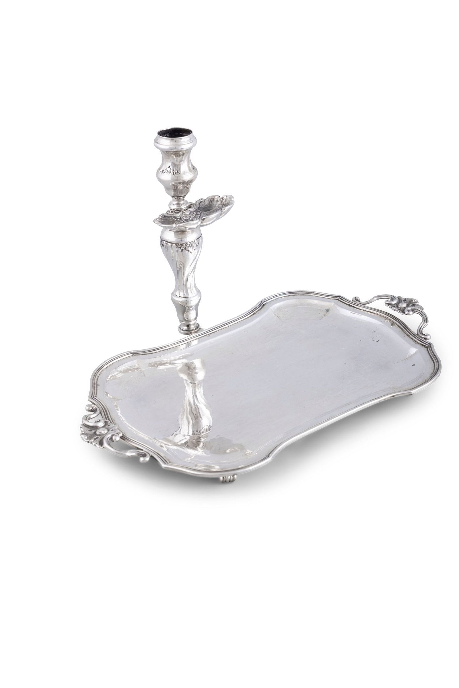 AN ITALIAN SILVER NIGHT TRAY WITH CANDLESTICK, Genoa, maker's mark Codevilla, with '800' standard (1 of 7)