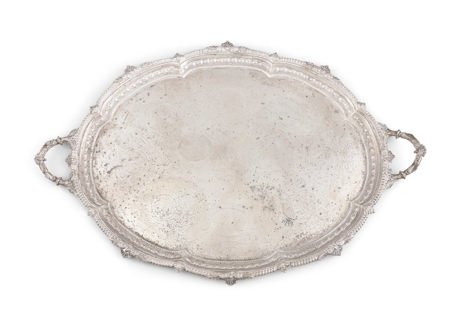 A SILVER TWO HANDLED SERVING TRAY London c. 1894, mark of William Gibson & John Lawrence Longman of (1 of 4)