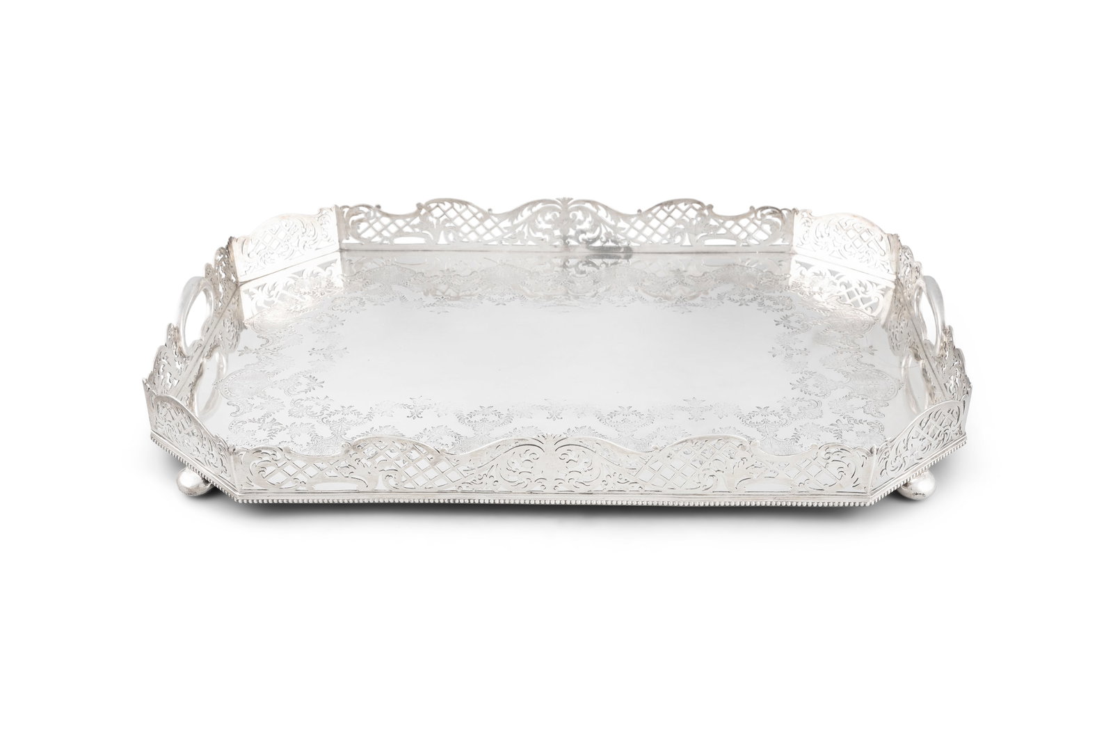 A LARGE AND HEAVY VICTORIAN SILVER SERVING TRAY, London 1895, maker's mark of Maxfield & Sons, of (1 of 6)