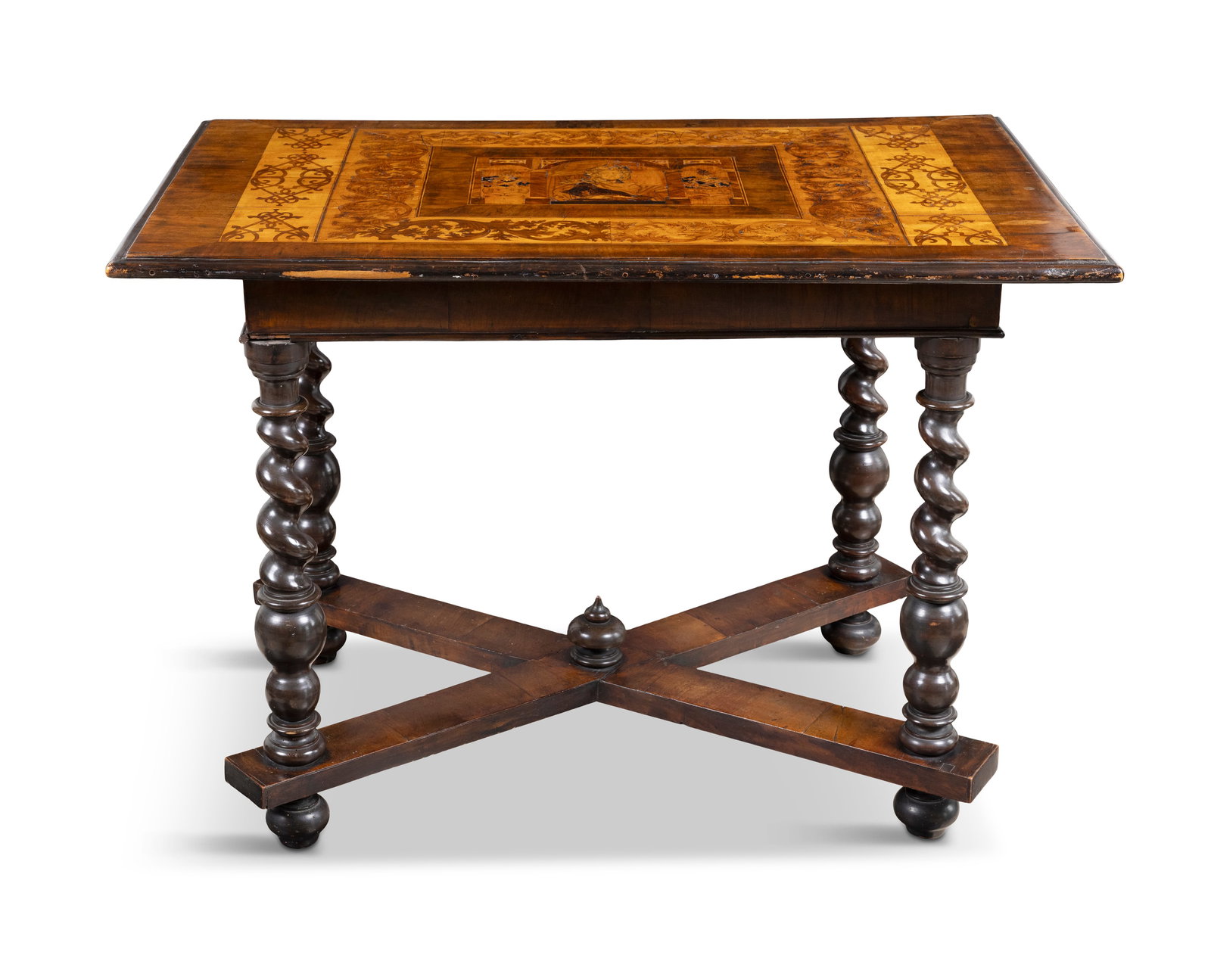 A WALNUT AND MARQUETRY RECTANGULAR SIDE TABLE, SECOND QUARTER 19TH CENTURY, THE TOP 18TH CENTURY, (1 of 12)