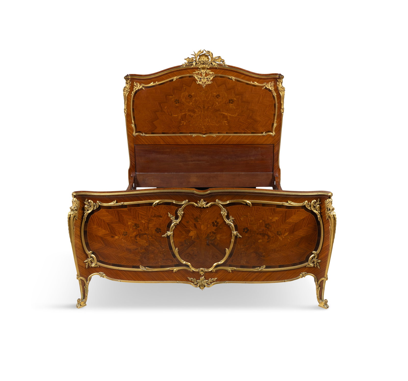 A LOUIS XV STYLE ORMOLU-MOUNTED BOIS SATINE, KINGWOOD AND MARQUETRY BED BY FRANÇOIS LINKE, (1 of 8)