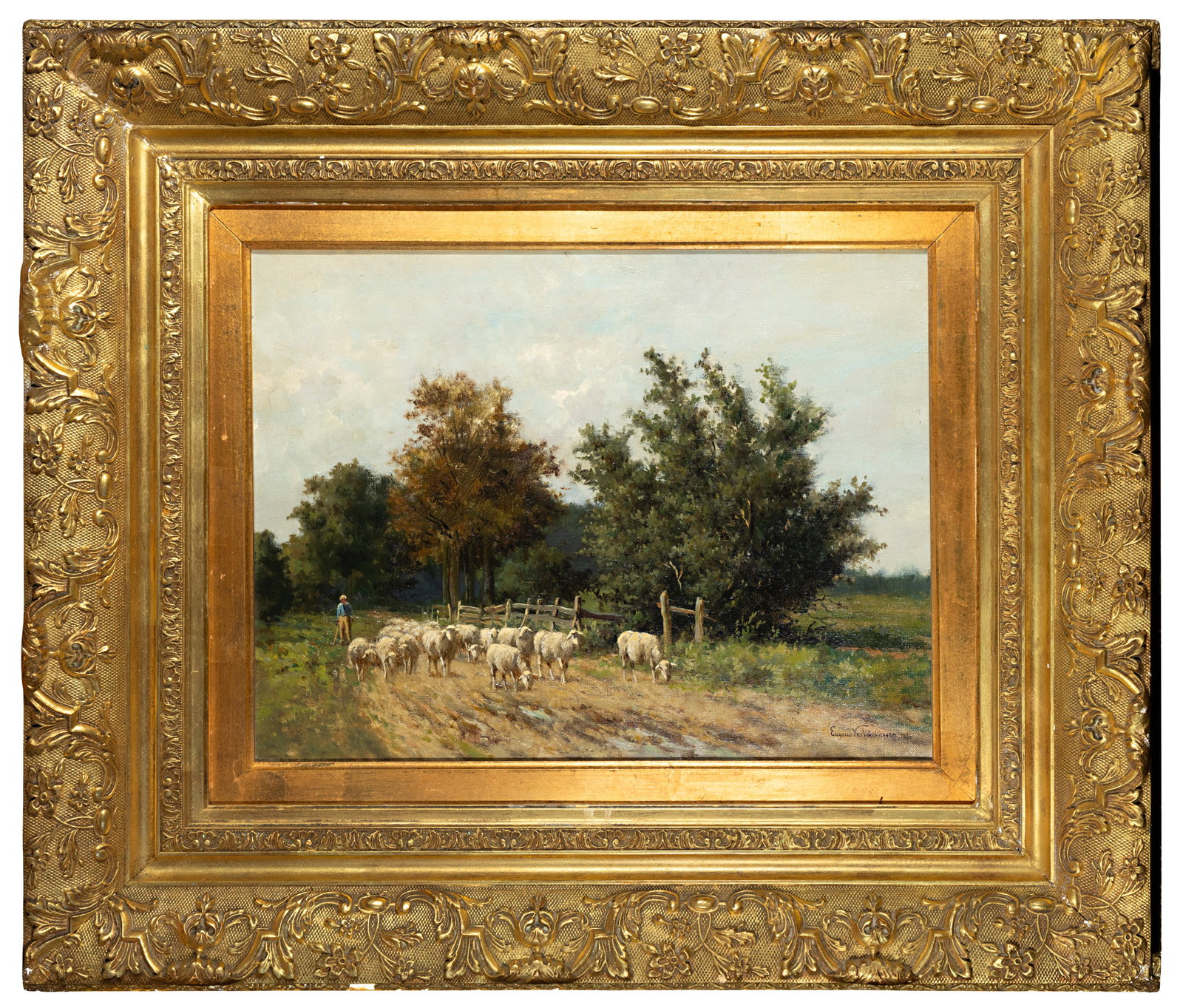 EUGENE VERBOECKHOVEN (BELGIAN 1798-1881) A Shepherd with His Flock on a Country Lane Oil on canvas, (1 of 4)