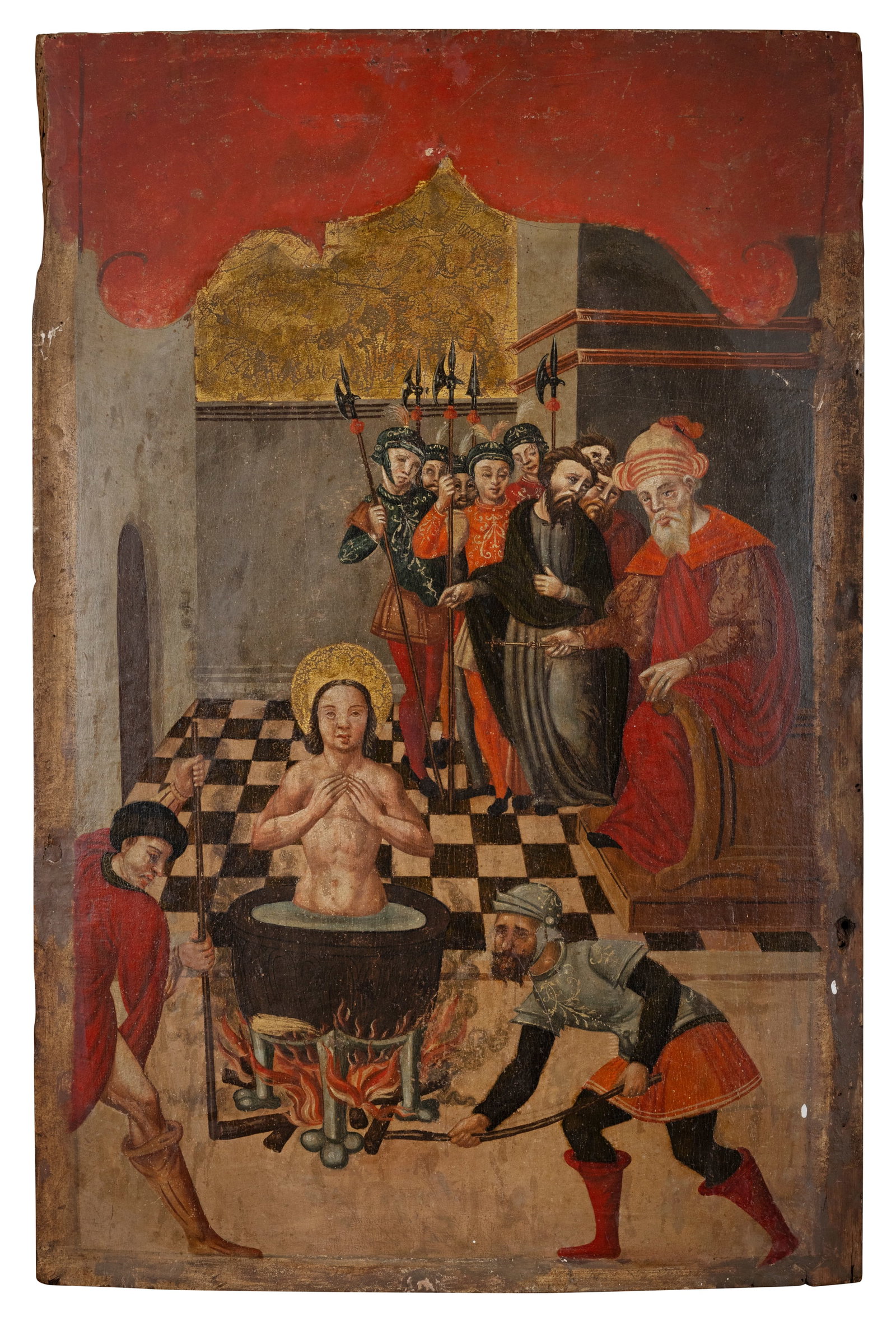 SPANISH SCHOOL, 18TH CENTURY The Martyrdom of a Saint Oil on panel, 71 x 46.5cm (1 of 2)