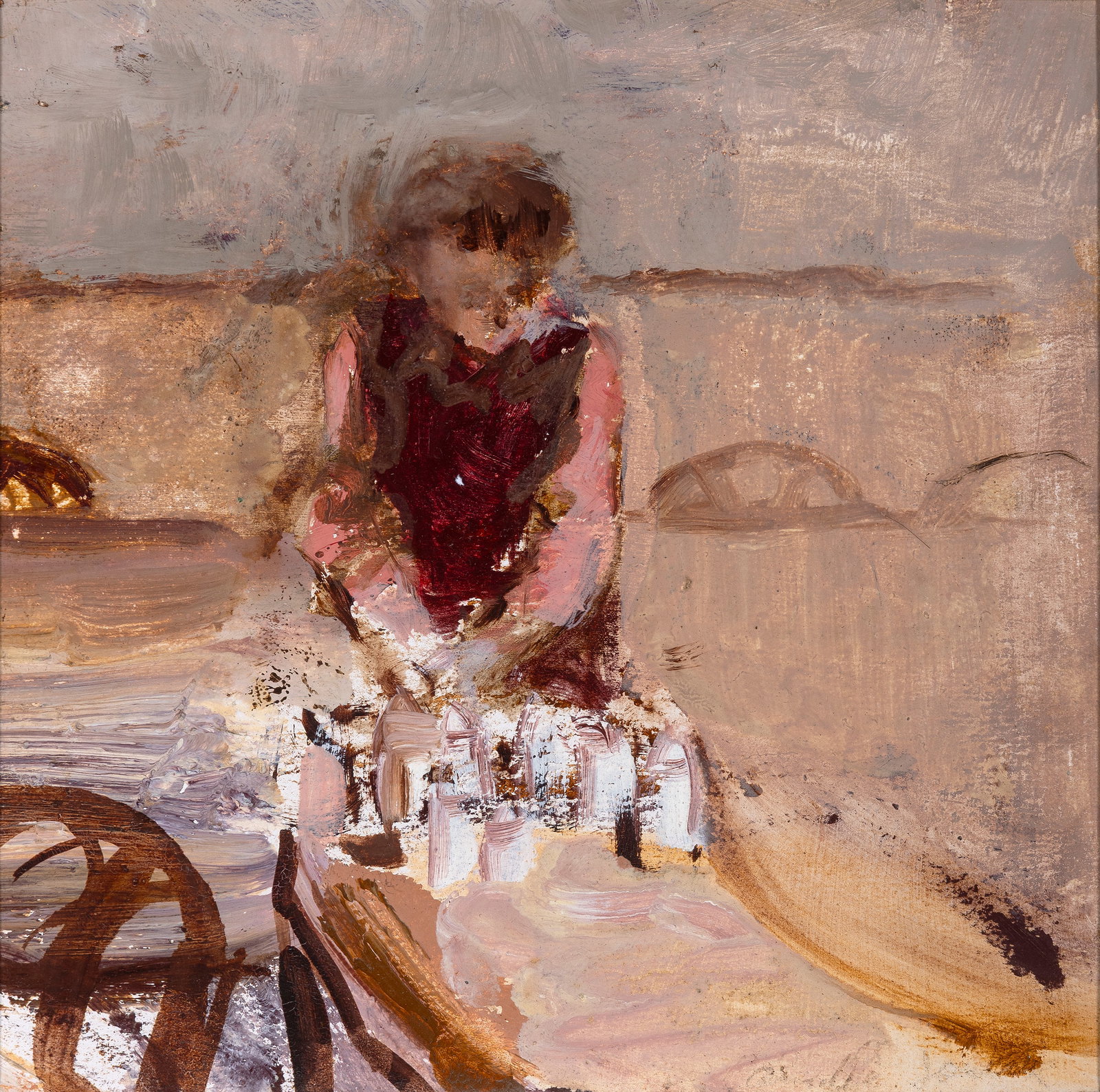 Camille Souter HRHA (1929-2023) Bewley's 8.45, Filling the Sugar (1975) Oil on board, 18 x 18cm (7: Camille Souter HRHA (1929-2023) Bewley's 8.45, Filling the Sugar (1975) Oil on board, 18 x 18cm (7 x 7) Signed and inscribed verso Provenance: With The Dawson Gallery, Dublin, December 1975; Estate of