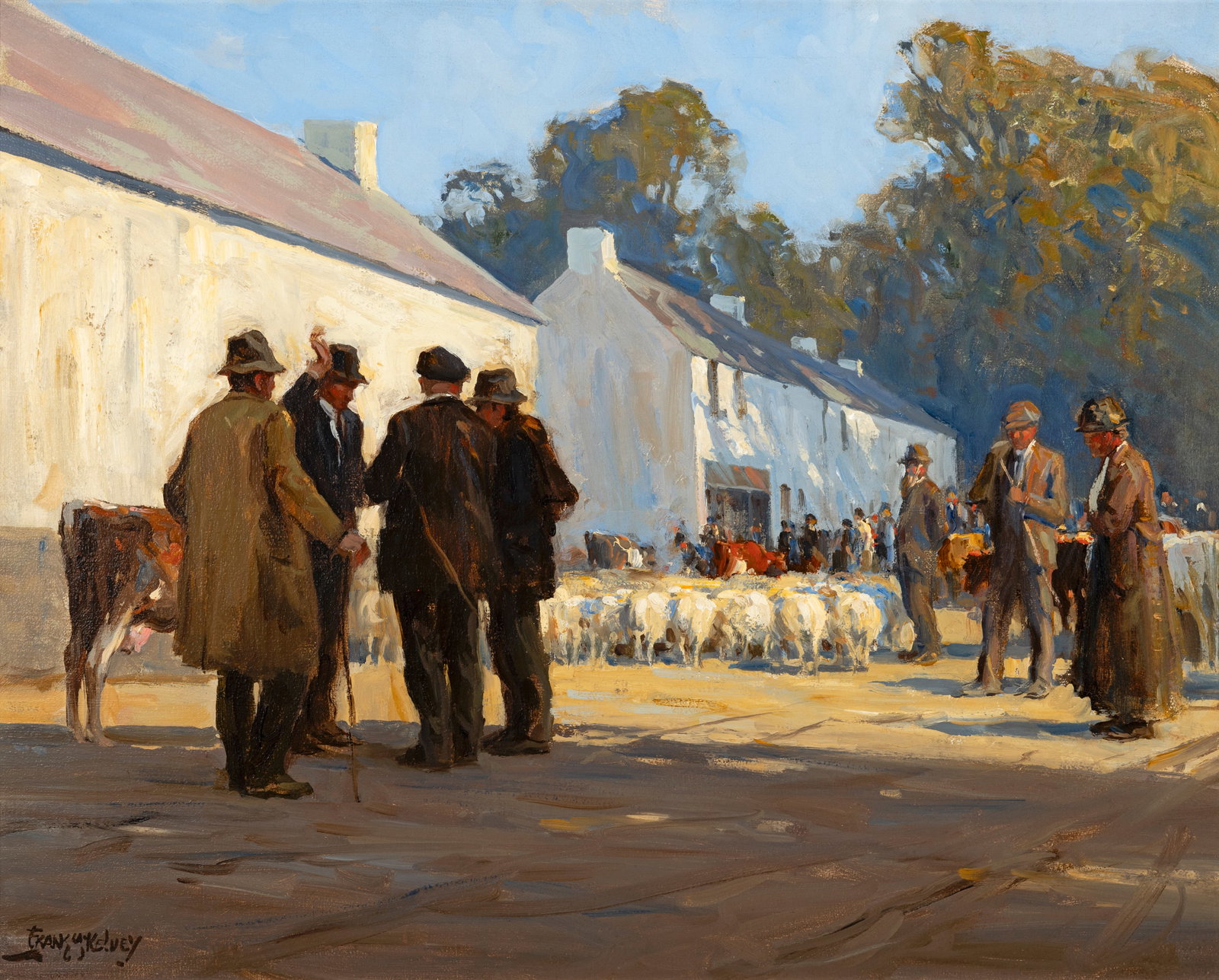 Frank McKelvey RHA RUA (1895-1974) The Fair Day, Camlough, Co. Armagh Oil on canvas, 42 x 52.5cm (1 of 2)