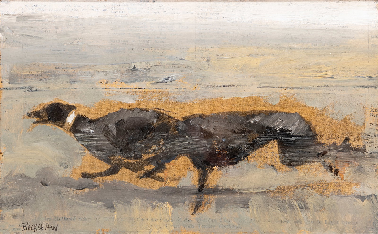 Basil Blackshaw HRHA RUA (1932-2016) Coursing: Crebilly Oil on board, 15 x 23cm (6 x 9) Signed: Basil Blackshaw HRHA RUA (1932-2016) Coursing: Crebilly Oil on board, 15 x 23cm (6 x 9) Signed Hughes, Warrenpoint, thence by descent. Provenance: Collection of Reeta and Frank Hughes, Warrenpoint, th