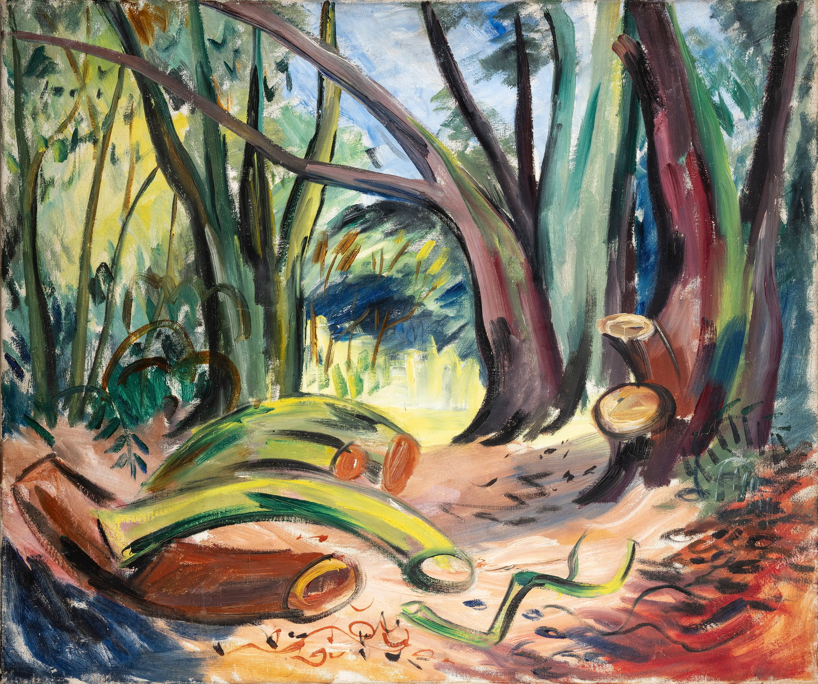 Norah McGuinness HRHA (1901-1980) Woodland Scene Oil on canvas, 64 x 76cm (25 x 29_'') Provenance: (1 of 3)