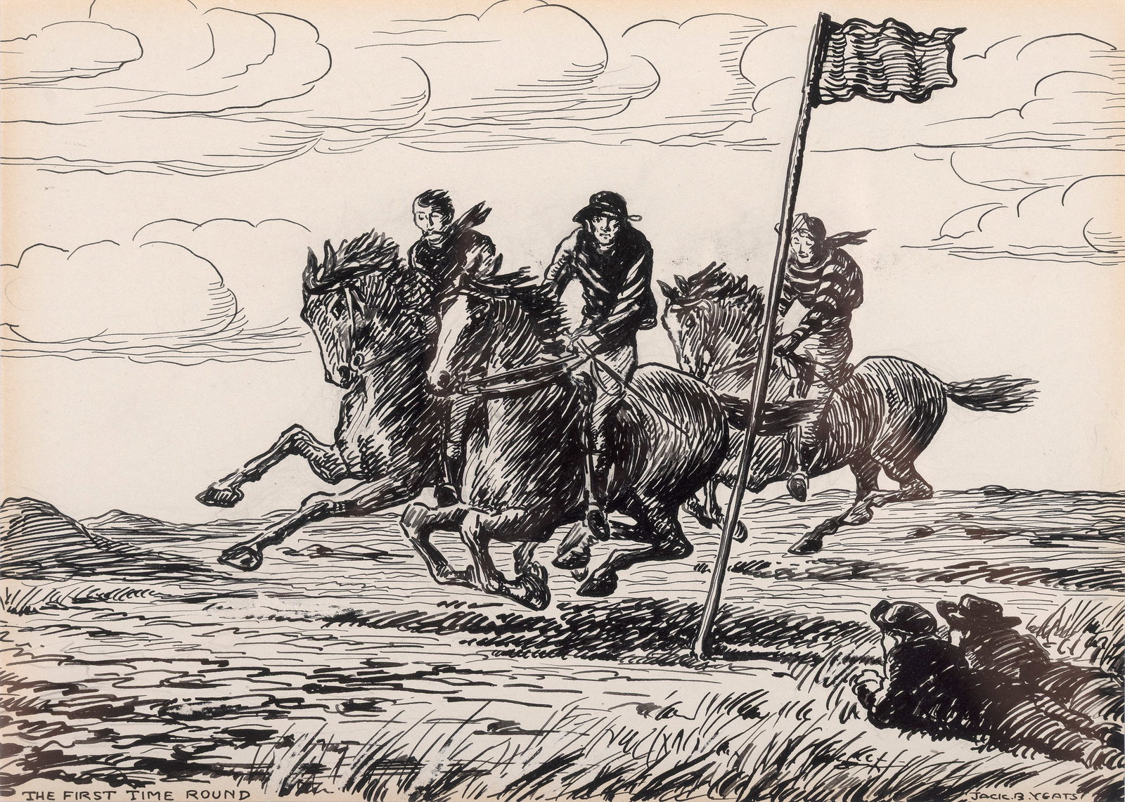 Jack Butler Yeats RHA (1871-1957) The 1st Time Around Pen and ink, 16.5 x 23.5cm (6_ x 9_) Signed: Jack Butler Yeats RHA (1871-1957) The 1st Time Around Pen and ink, 16.5 x 23.5cm (6_ x 9_) Signed and inscribed with title Provenance: With The Oriel Gallery, Dublin; Private Collection, Dublin This l