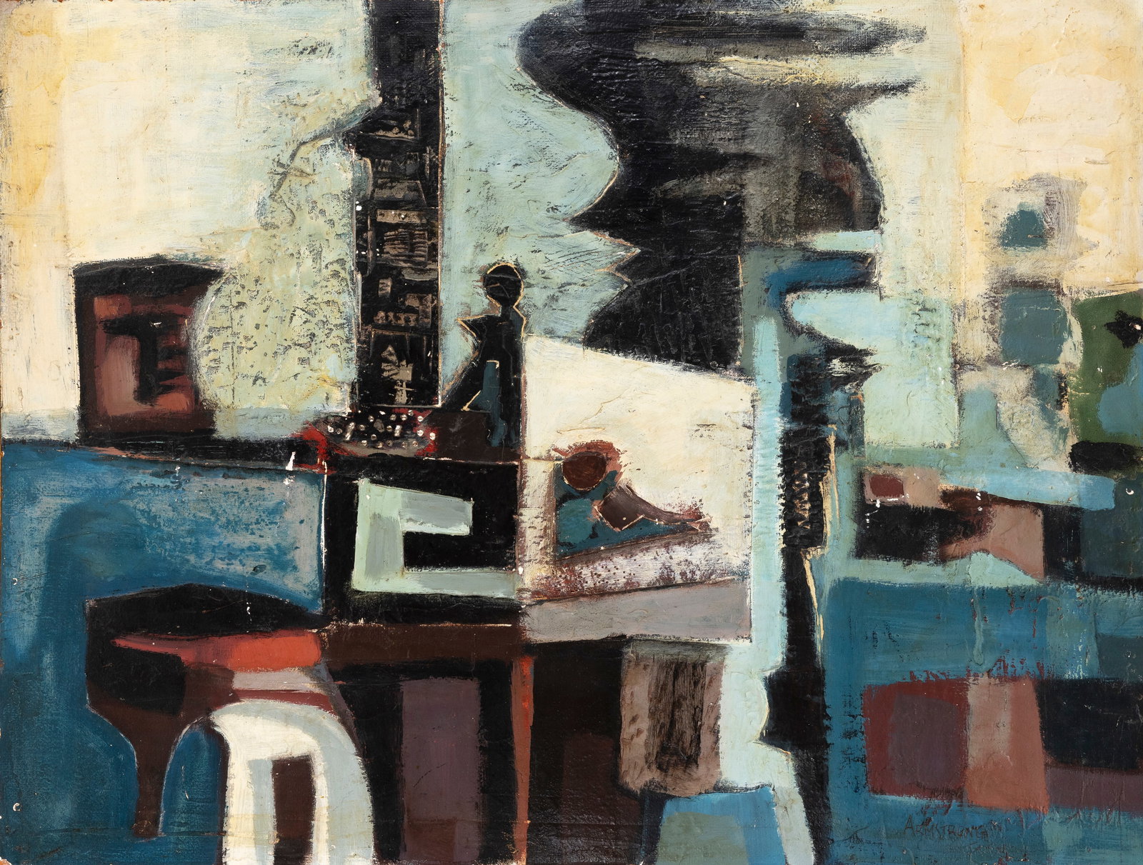 Arthur Armstrong RHA (1924-1996) * Blue Abstract (1963) Oil on board, 51 x 67cm (20 x 26_''): Arthur Armstrong RHA (1924-1996) * Blue Abstract (1963) Oil on board, 51 x 67cm (20 x 26_'') Signed, inscribed with title verso Provenance: With Ritchie Hendriks Gallery, Dublin, label verso; Collecti