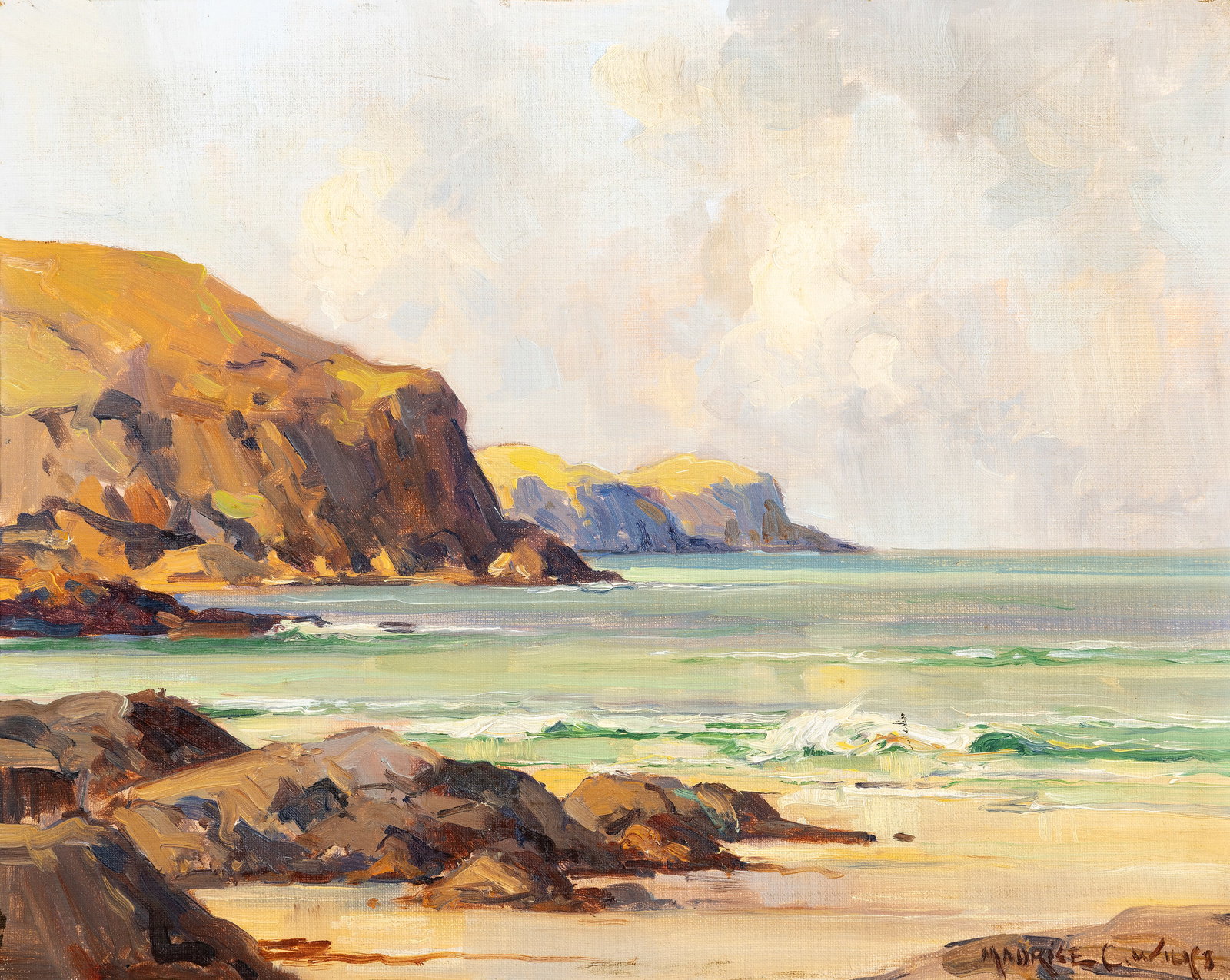 Maurice C. Wilks RUA ARHA (1910-1984) Torr Head, Antrim Oil on canvas, 39.5 x 50cm (15_ x 19_): Maurice C. Wilks RUA ARHA (1910-1984) Torr Head, Antrim Oil on canvas, 39.5 x 50cm (15_ x 19_) Signed; inscribed with title verso