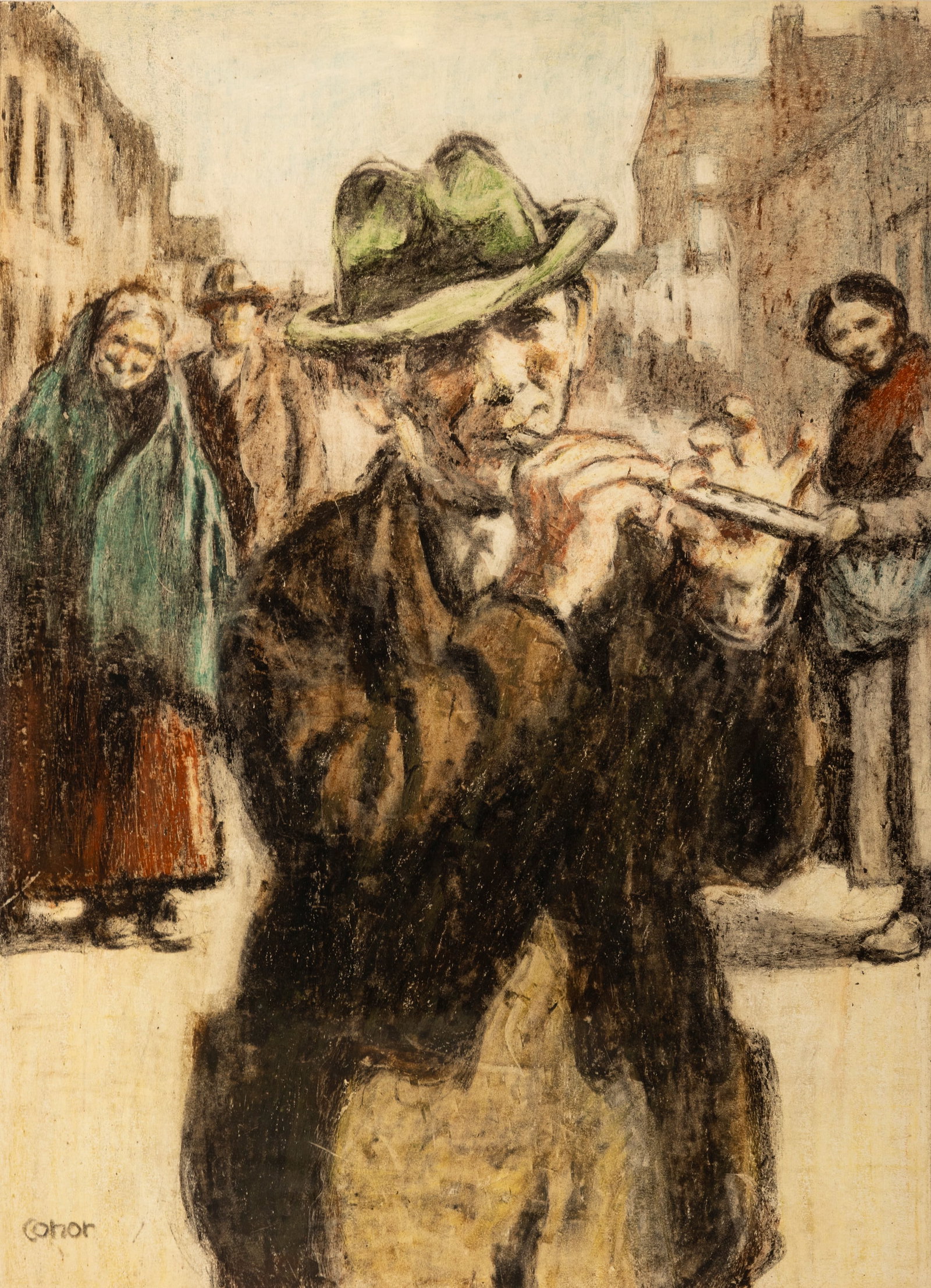 William Conor RHA (1881-1968) The Street Musician Crayon, 61 x 46cm (24 x 18) Signed Provenance: (1 of 4)