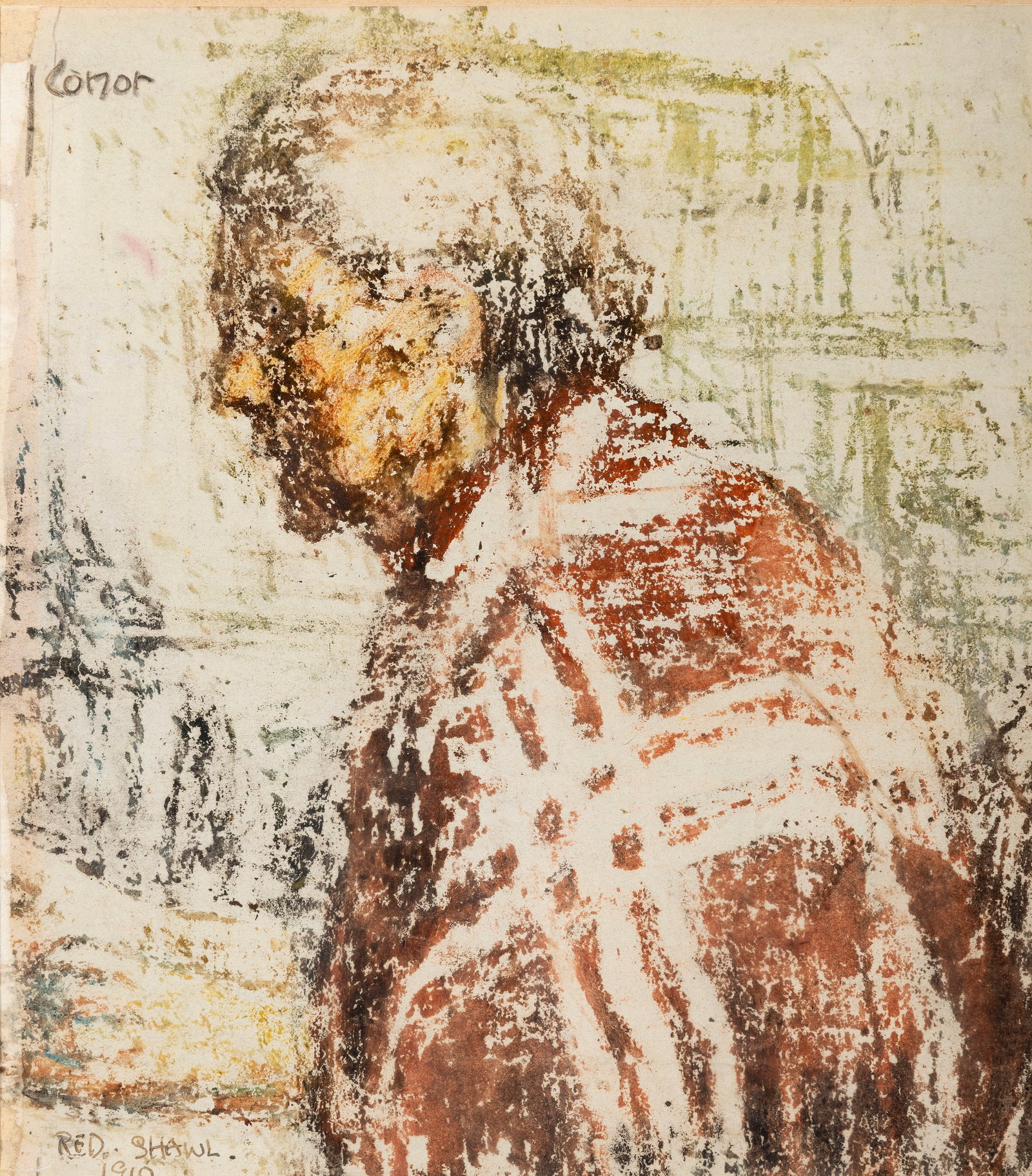 William Conor RUA RHA (1881-1968) Red Shawl, 1910 Crayon on paper, 23.5 x 21.5cm (9_ x 8_'') (1 of 4)
