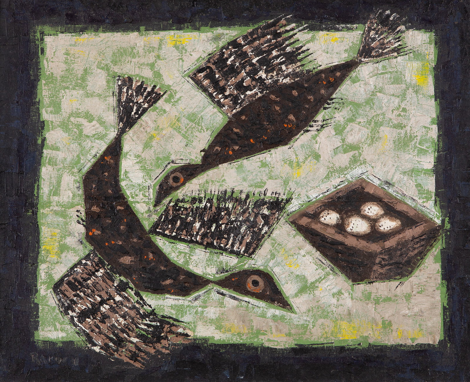 Basil Ivan Rakoczi (1908-1979) Two Birds and a Nest Oil on canvas, 49 x 59cm (19_ x 23_'') Signed; (1 of 5)