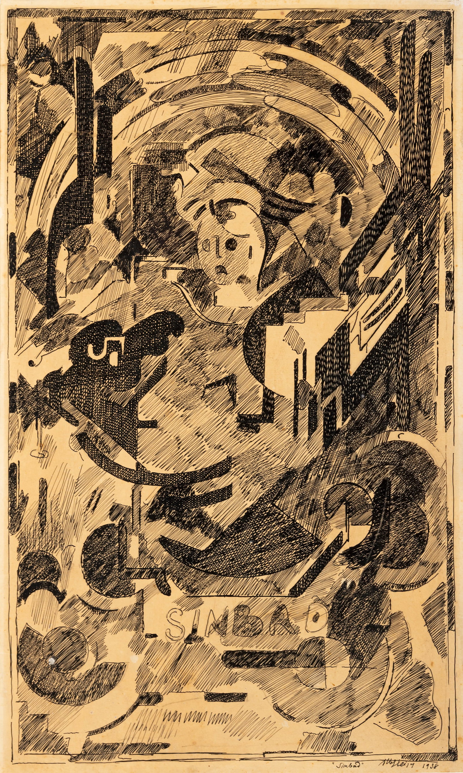 Albert Gleizes (1881-1953) Sinbad (1938) Black ink on card, 47 x 28.5cm (18_ x 11_) Signed, (1 of 4)