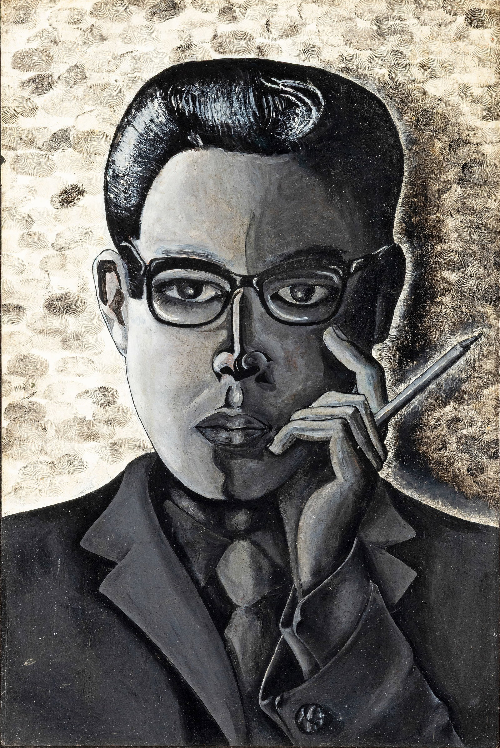 Robert Ballagh (b.1943) Self Portrait Oil on board, 37 x 25cm (14_ x 9_'') Signed verso; with Gorry (1 of 3)