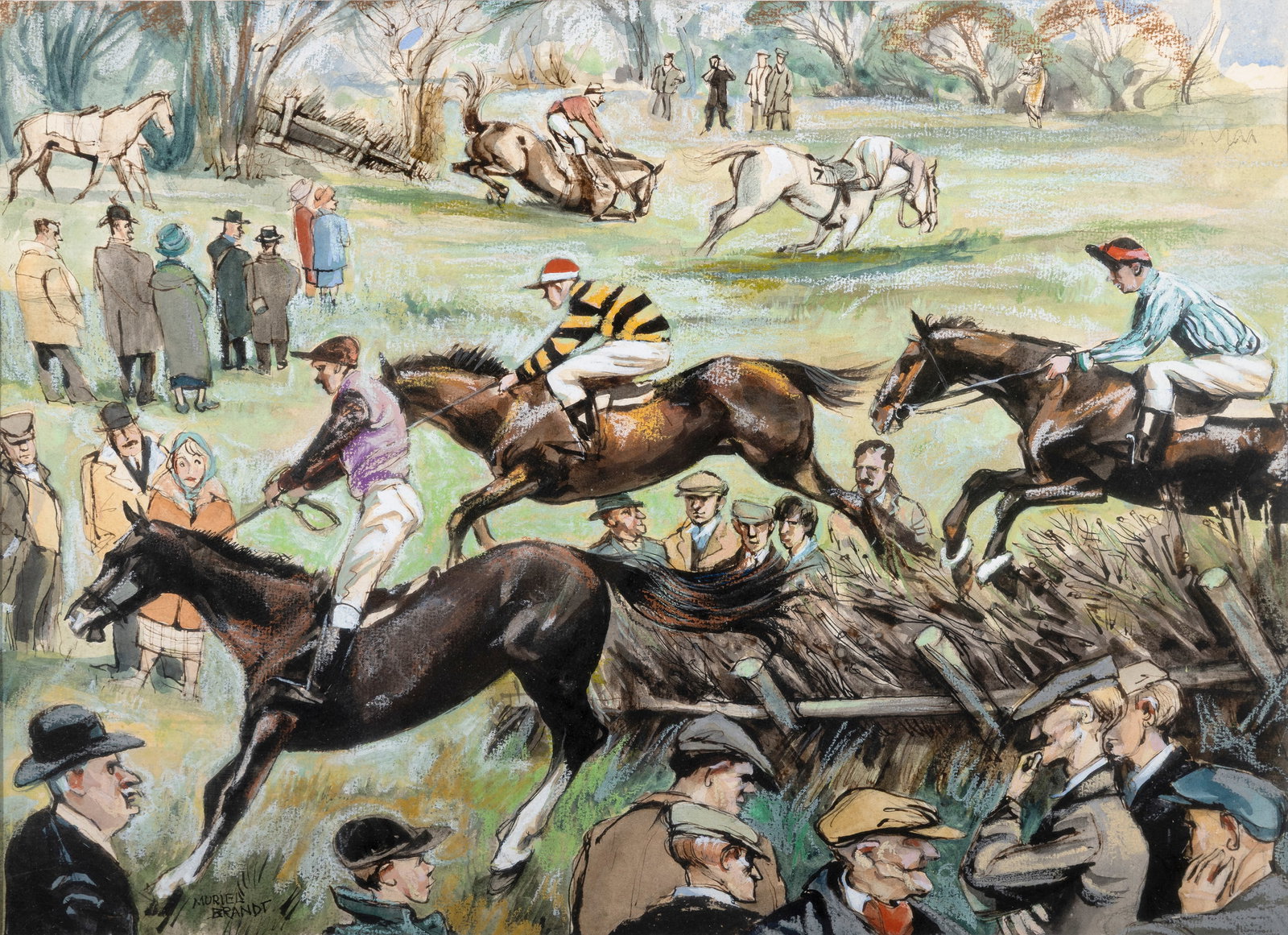 Muriel Brandt RHA (1909-1981) A Point to Point Meet Watercolour and pastel, 33 x 46cm (13 x 18'') (1 of 4)