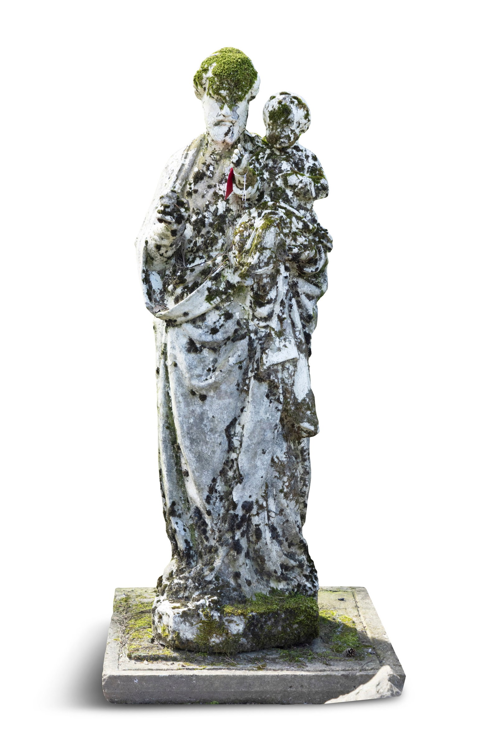 A LIMESTONE STATUE OF JOSEPH AND THE CHRIST CHILD, modelled standing in robes holding Christ (1 of 3)