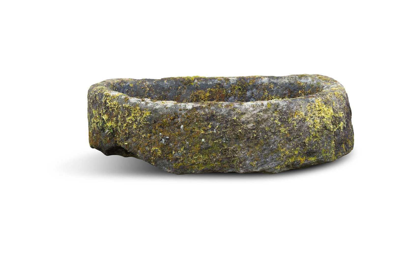 A DEMI-LUNE SANDSTONE TROUGH, 19th century, 26cm high, 106cm wide, 55cm deep (1 of 3)